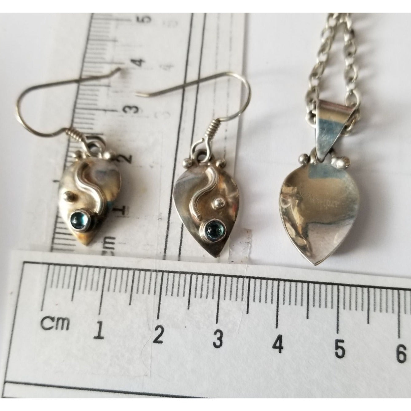 Necklace Earrings Set Triangle  Topas 22" Chain 14.1 gr Earrings 2 cm x 1.5 cm Pendant 3 cm x 1.5 cm