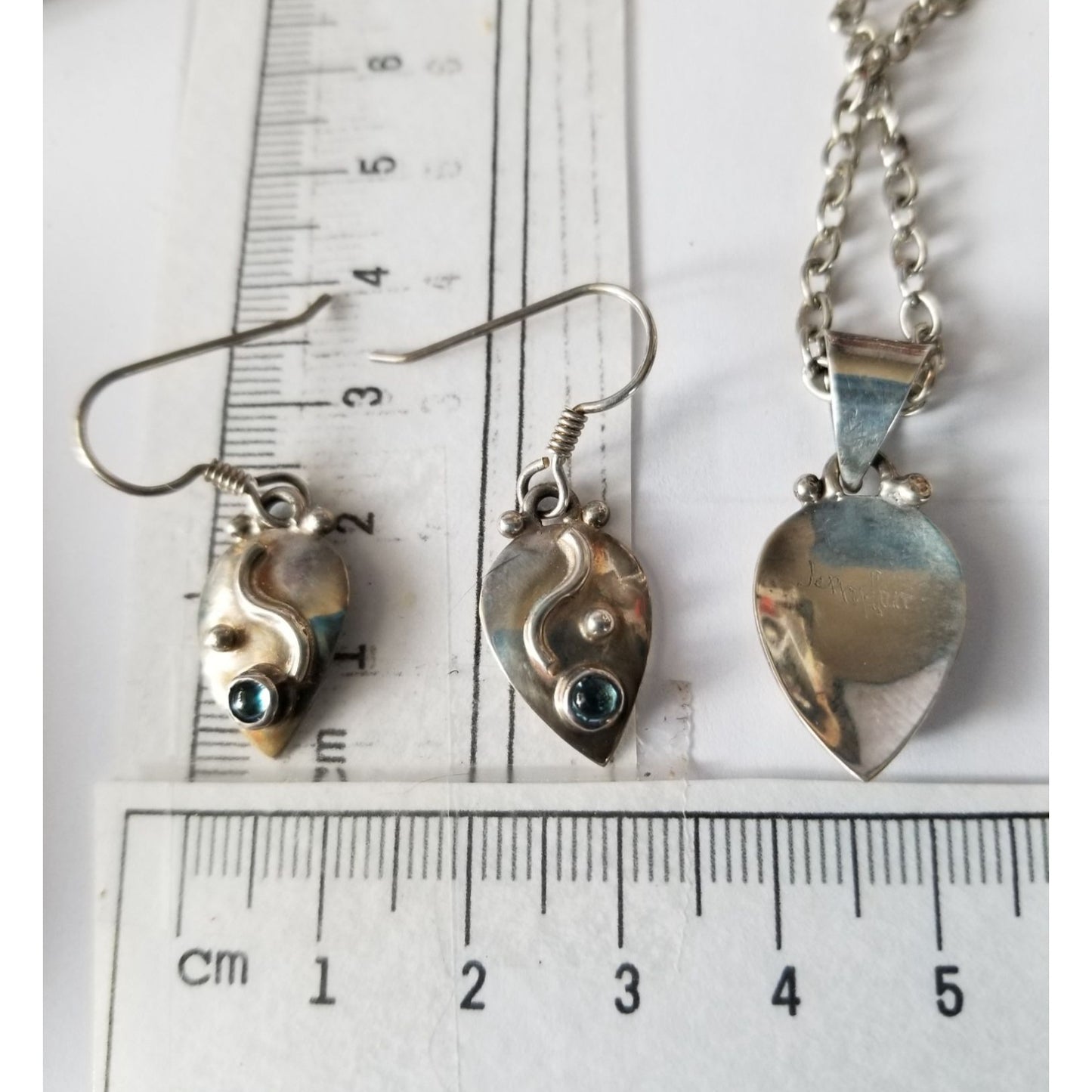 Necklace Earrings Set Triangle  Topas 22" Chain 14.1 gr Earrings 2 cm x 1.5 cm Pendant 3 cm x 1.5 cm
