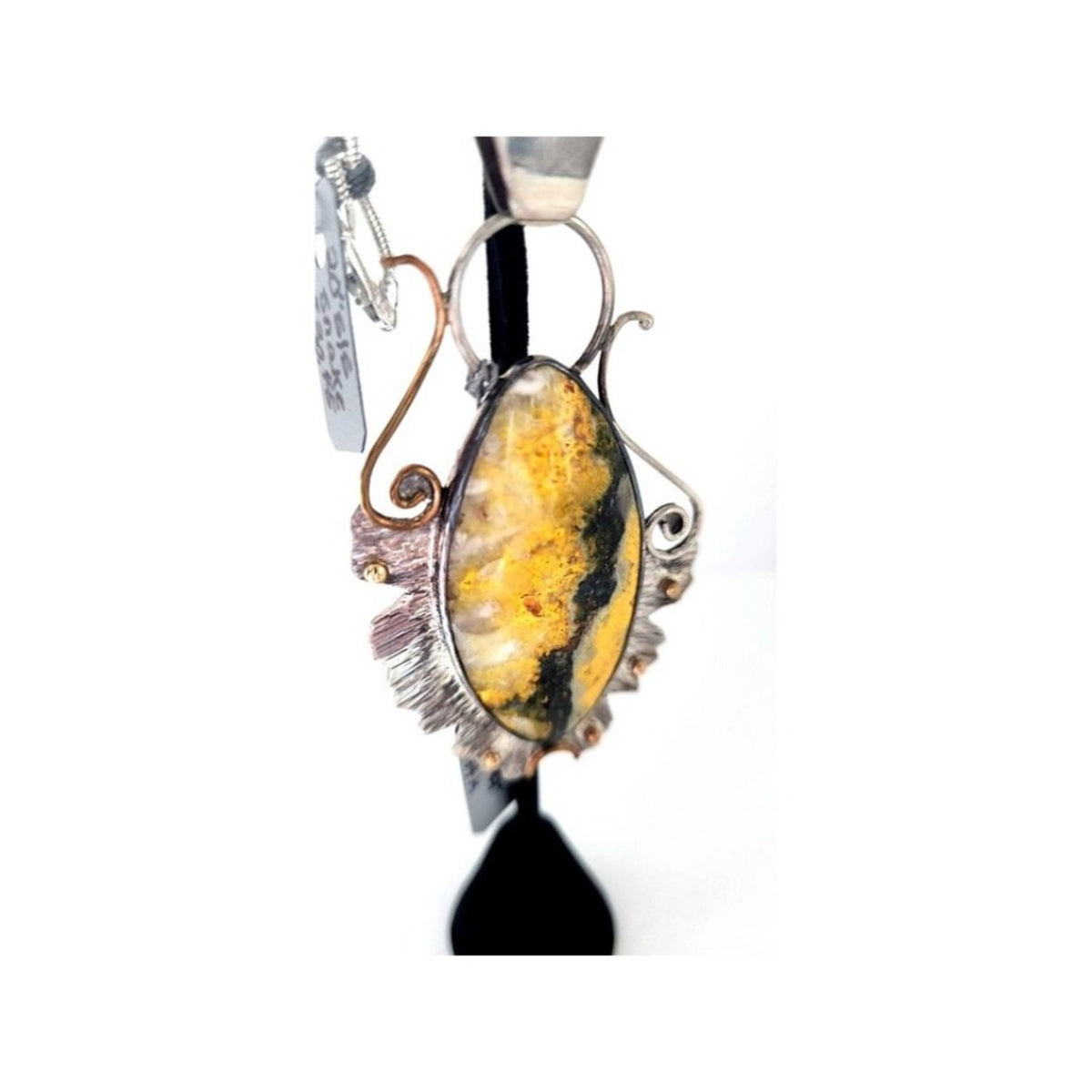 Pendant Bumble Bee Jasper Necklace 26.5 Grams Frame 925 Silver 14K Gold Accents