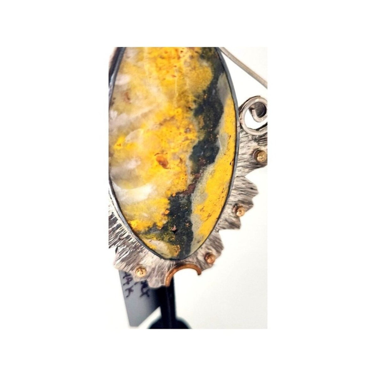 Pendant Bumble Bee Jasper Necklace 26.5 Grams Frame 925 Silver 14K Gold Accents