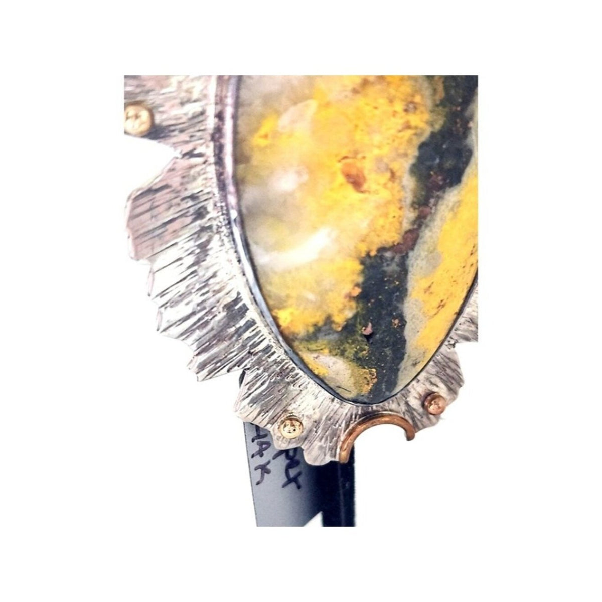 Pendant Bumble Bee Jasper Necklace 26.5 Grams Frame 925 Silver 14K Gold Accents