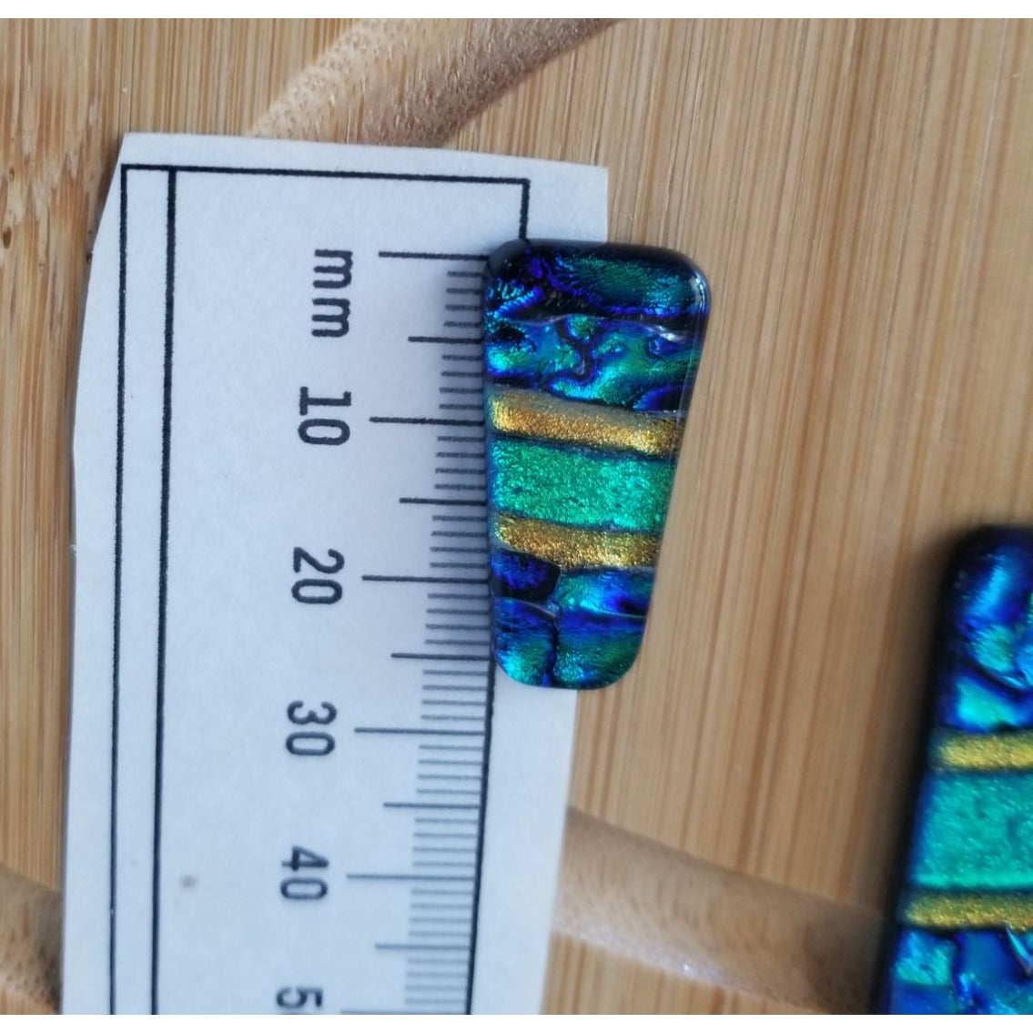 Gemstone Loose Set of 3  Dichroic glass Blue Green Gold  60 ct  12 gr 1" x 0.5"  1 1/2 x 0.75" # 3