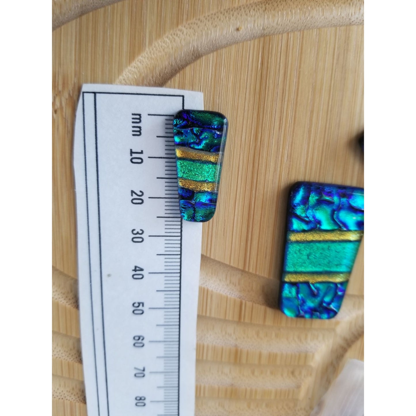 Gemstone Loose Set of 3  Dichroic glass Blue Green Gold  60 ct  12 gr 1" x 0.5"  1 1/2 x 0.75" # 3
