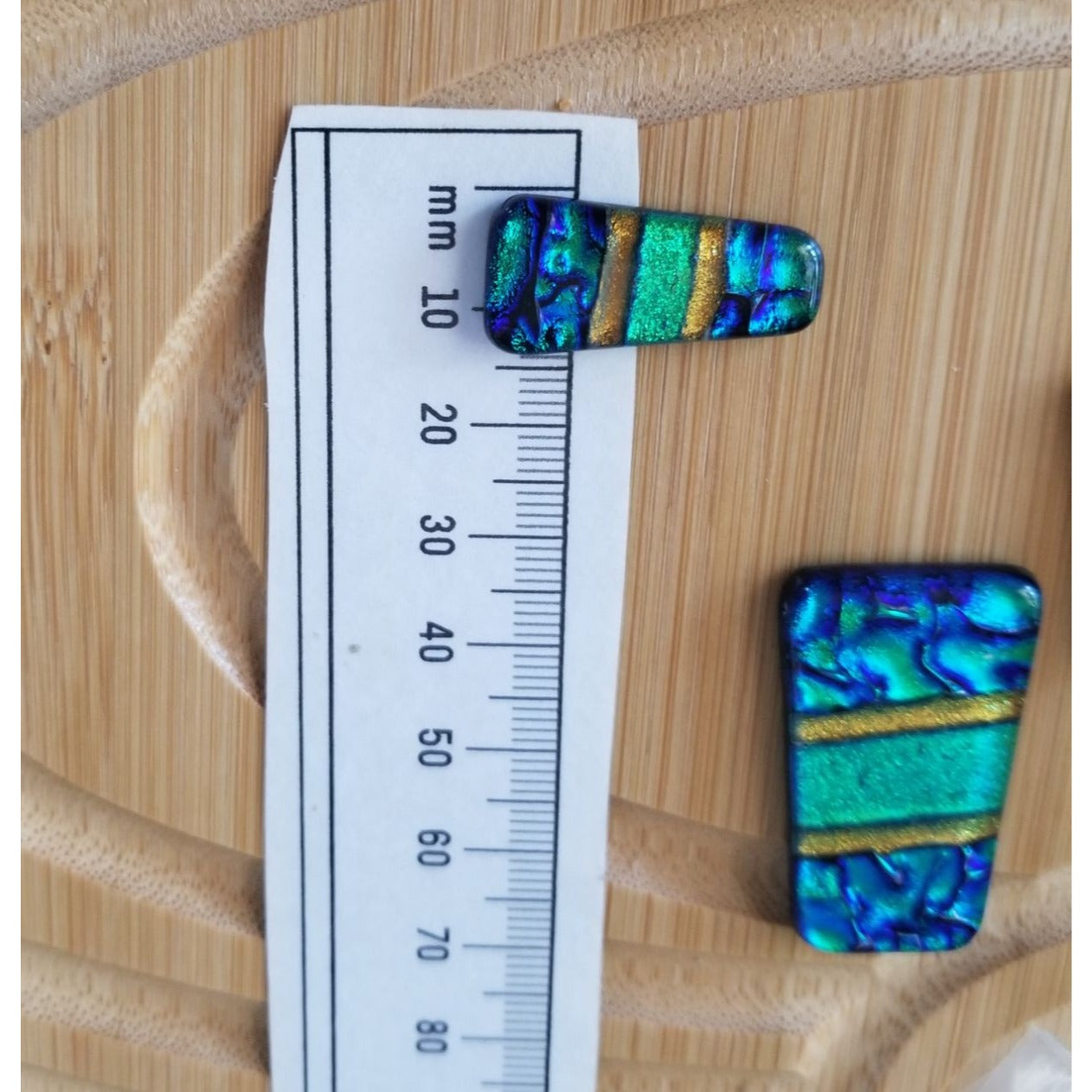 Gemstone Loose Set of 3  Dichroic glass Blue Green Gold  60 ct  12 gr 1" x 0.5"  1 1/2 x 0.75" # 3