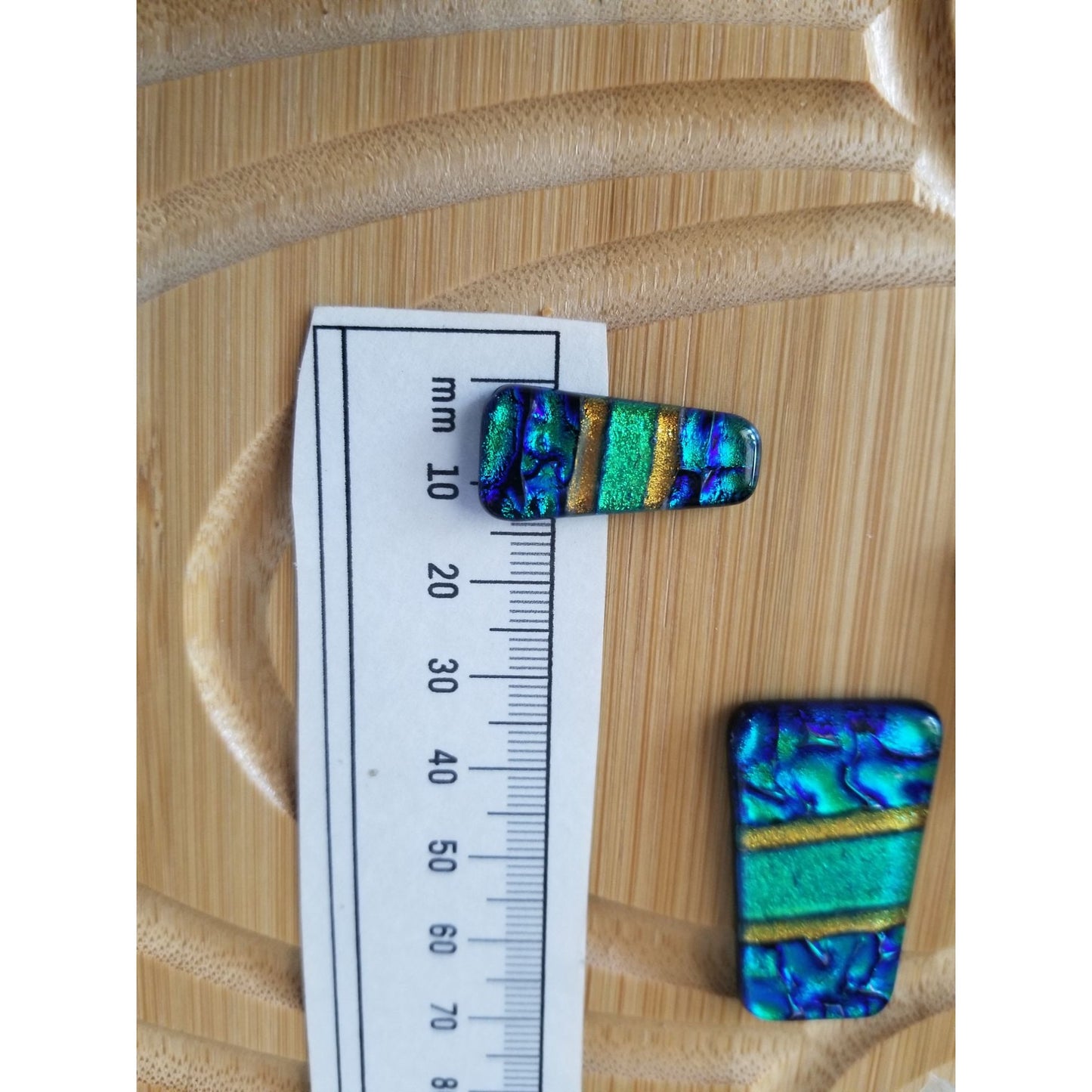 Gemstone Loose Set of 3  Dichroic glass Blue Green Gold  60 ct  12 gr 1" x 0.5"  1 1/2 x 0.75" # 3
