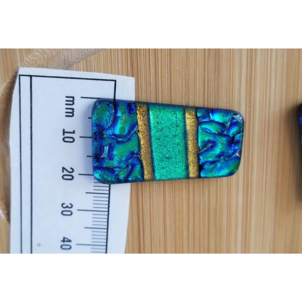 Gemstone Loose Set of 3  Dichroic glass Blue Green Gold  60 ct  12 gr 1" x 0.5"  1 1/2 x 0.75" # 3
