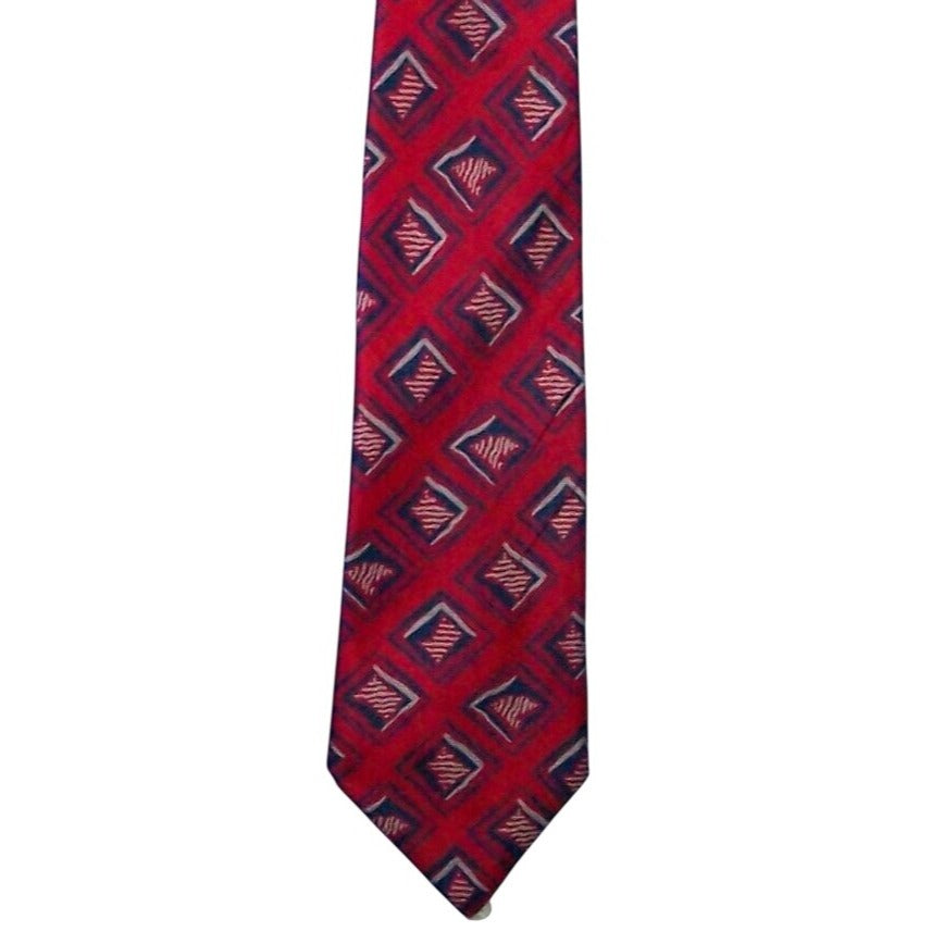 Tie Men's 100% Italian Silk Neck Tie Avanti California Red Geometric shapes Blue