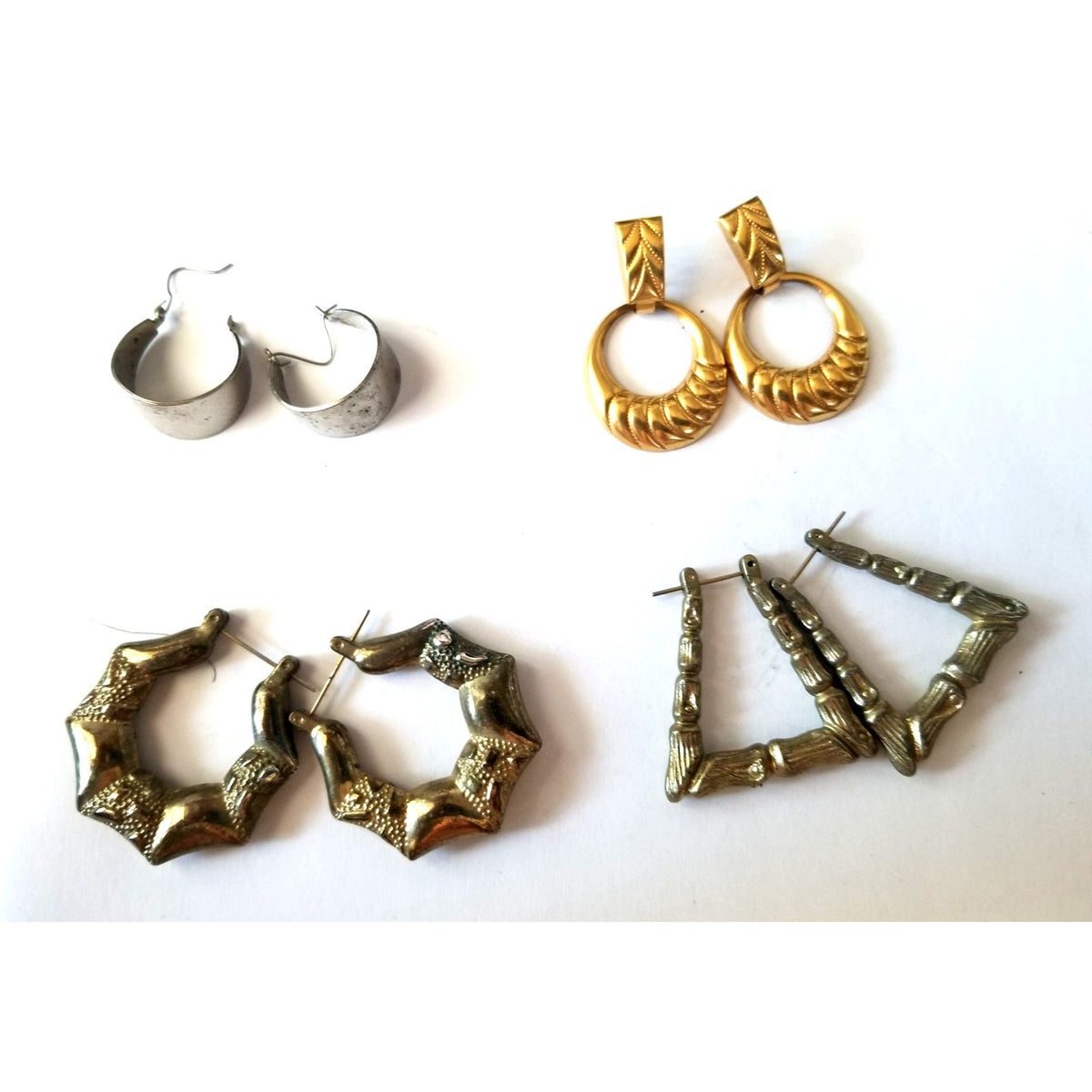 Set Of 4 Pairs Of Vintage Hoop Earrings In Mixed Metals & Designs