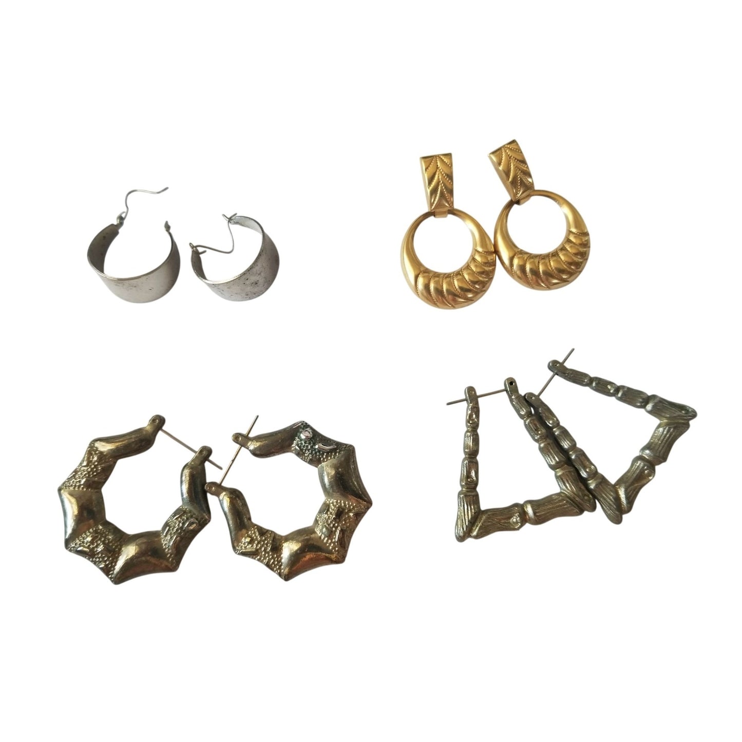 Set Of 4 Pairs Of Vintage Hoop Earrings In Mixed Metals & Designs