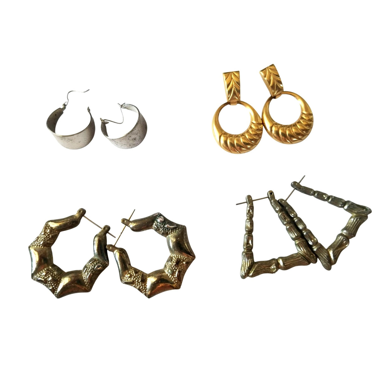 Set Of 4 Pairs Of Vintage Hoop Earrings In Mixed Metals & Designs