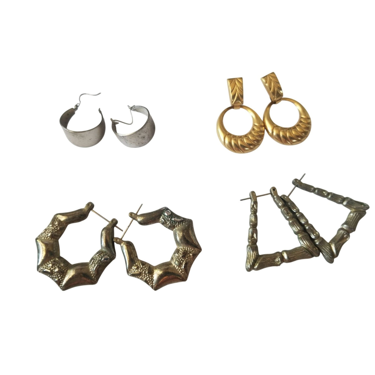Set Of 4 Pairs Of Vintage Hoop Earrings In Mixed Metals & Designs