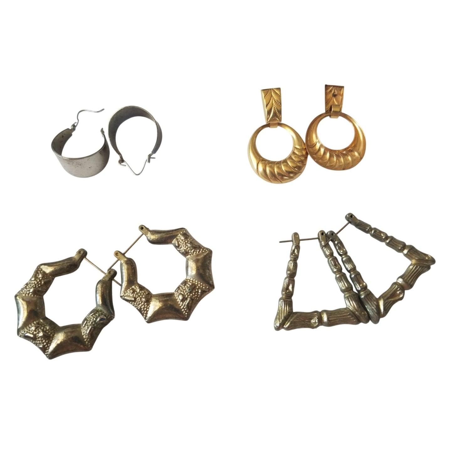 Set Of 4 Pairs Of Vintage Hoop Earrings In Mixed Metals & Designs