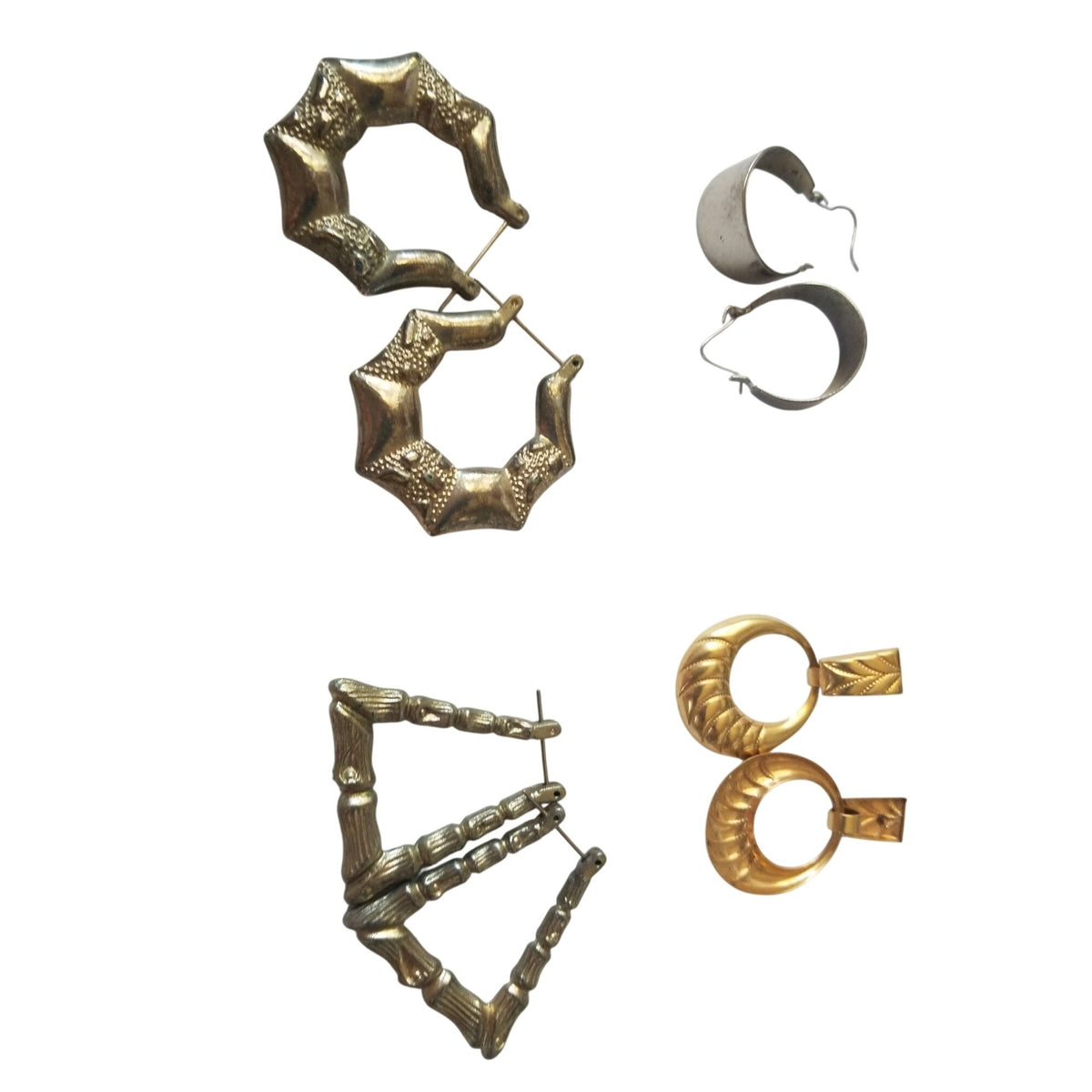 Set Of 4 Pairs Of Vintage Hoop Earrings In Mixed Metals & Designs