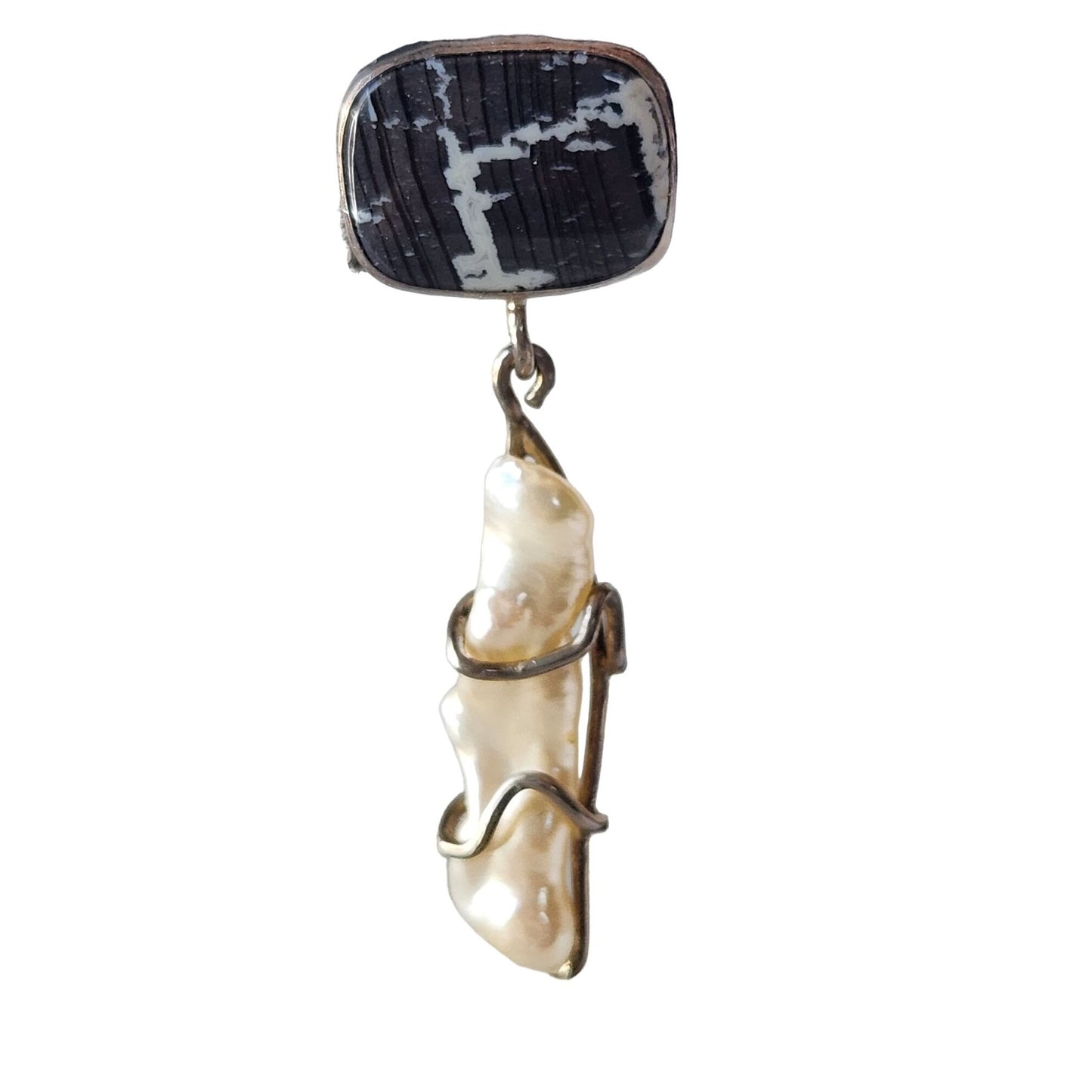 Earrings Black Coral Gold Wire wrap Brogue Pearls Earrings Post 11 gr   30mm x 10mm 925 Silver