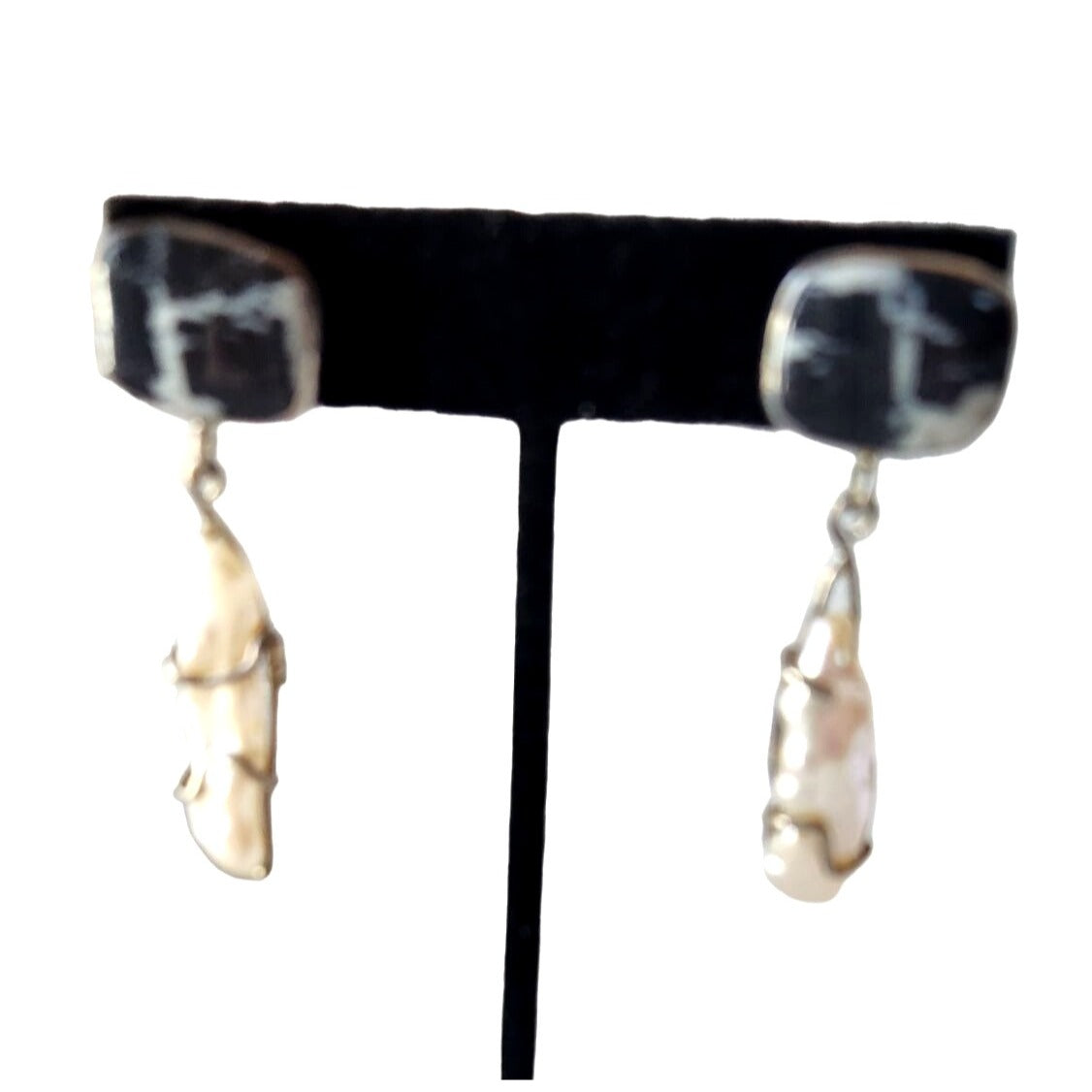 Earrings Black Coral Gold Wire wrap Brogue Pearls Earrings Post 11 gr   30mm x 10mm 925 Silver