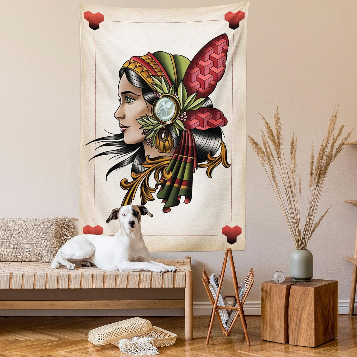 Tapestry, Ambesonne Trippy Art   Female Lady with Feather on Head Boho Graphic, Wall Hanging for Bedroom Living Room Dorm Deco