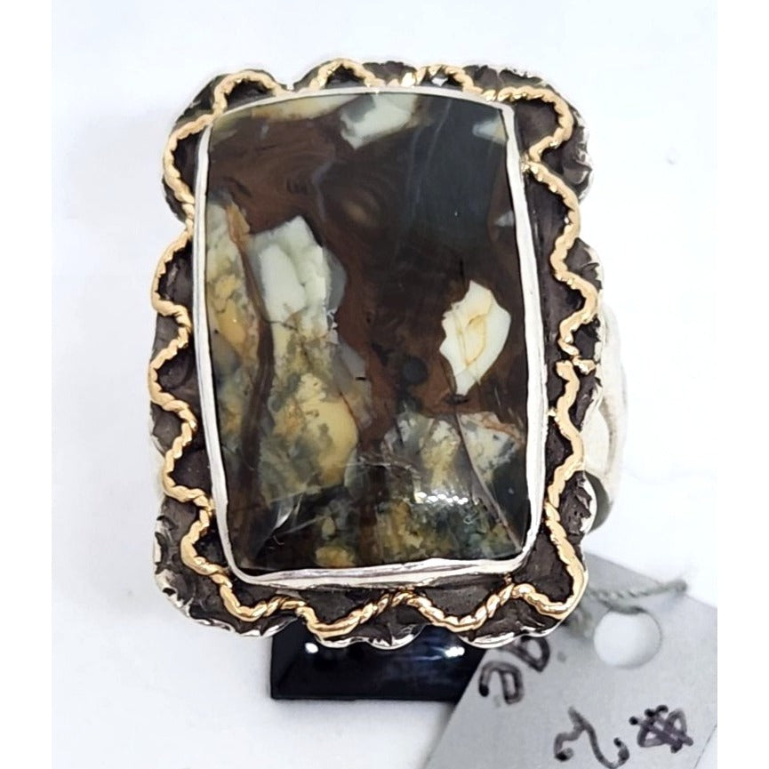 Ring Morrison Ranch Jasper Ring 13.9 Gr Size 11 90 mm x 22 mm Fran Harr 14K Gold 925 Silver