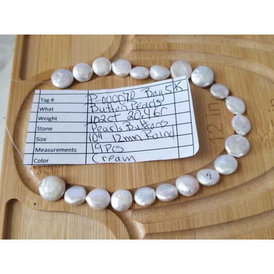Loose Pearl White Button Bag  K 5  Round 12 mm  Bin Pearl  19 Pcs  102  ct  20.4  gr  10" Drilled
