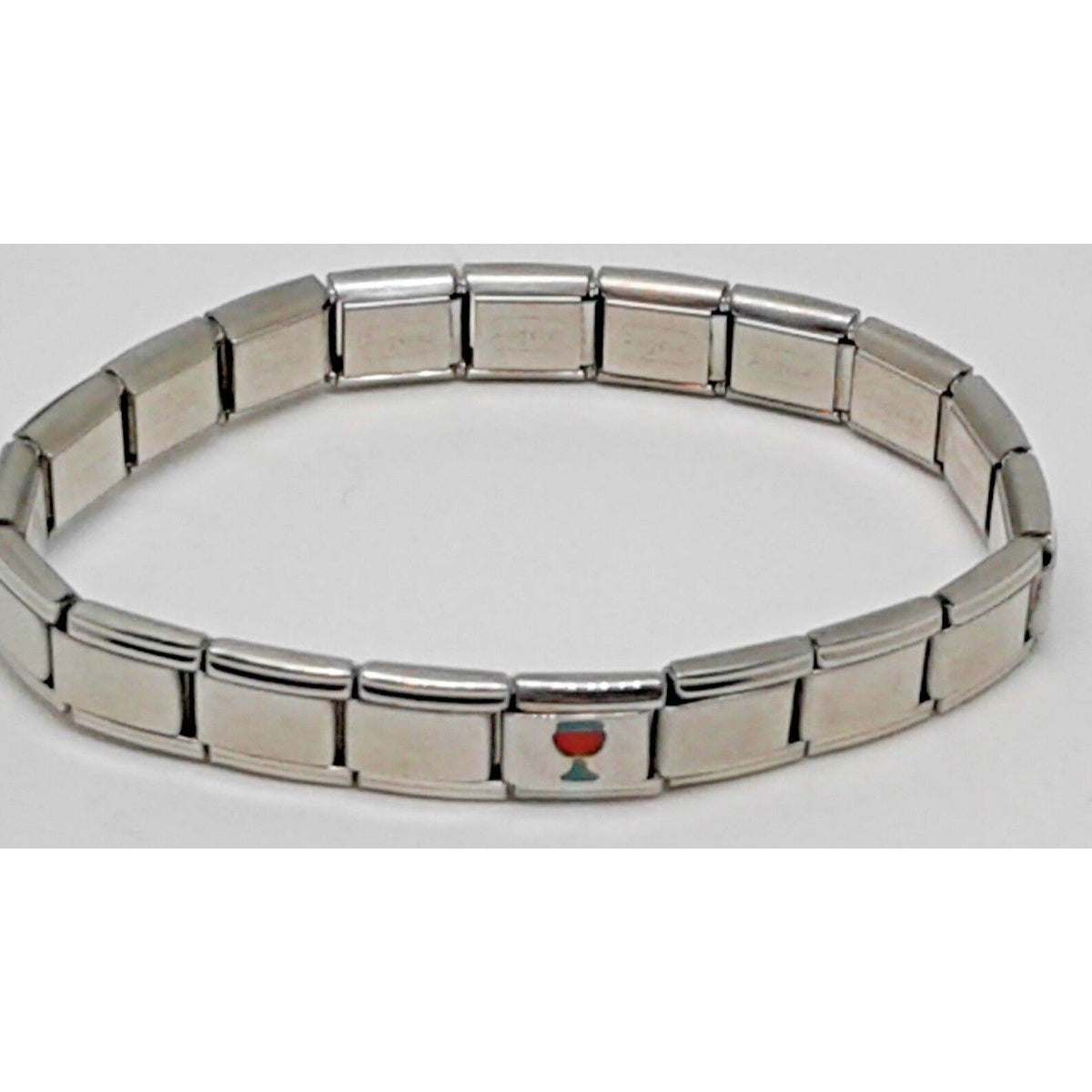 Bracelet Pugster Italian Charm Green Red Wine Glass Link Stainless