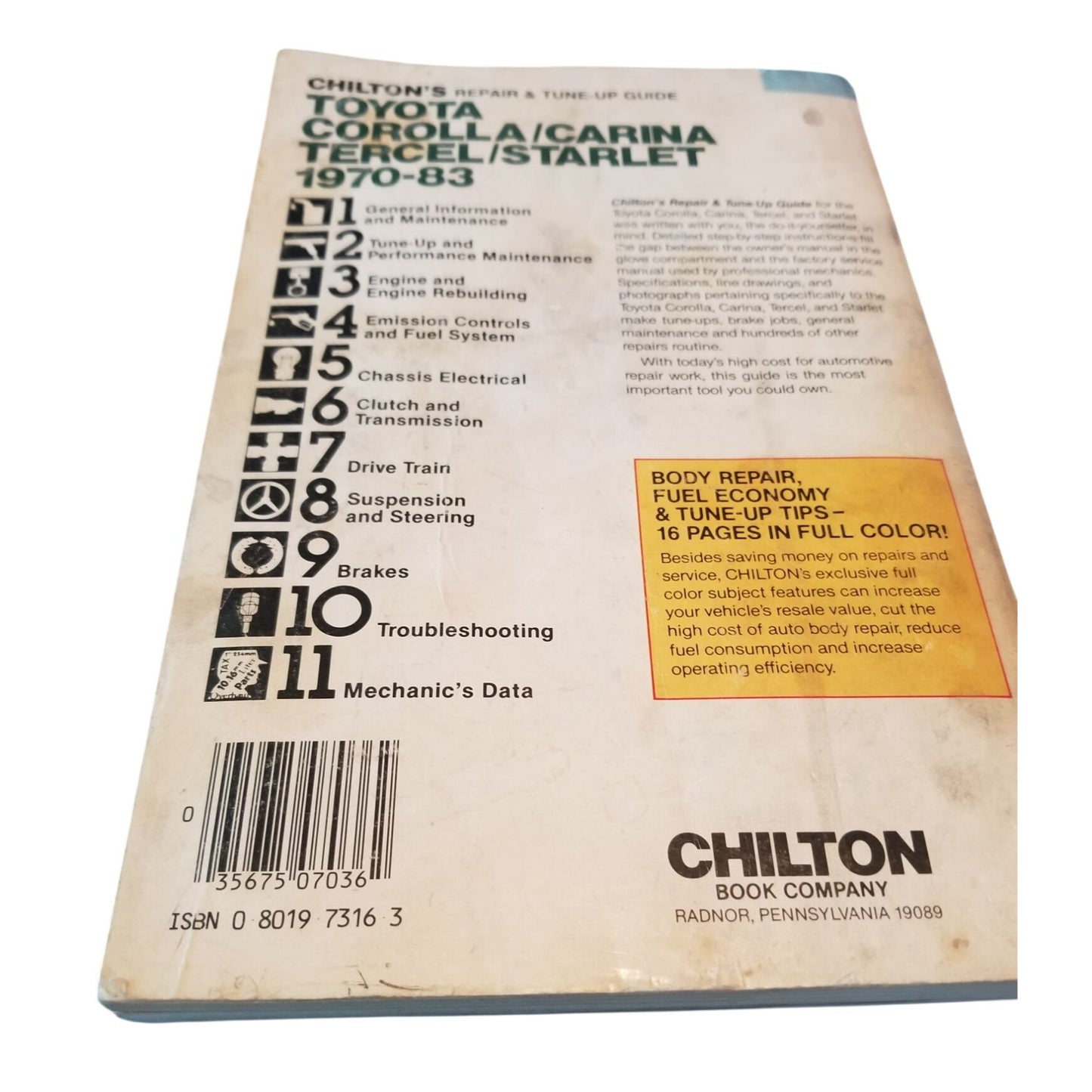 Book Chiltons Toyota Corolla Carina Tercel Starlet 1970 - 1983  # 7036  All Models