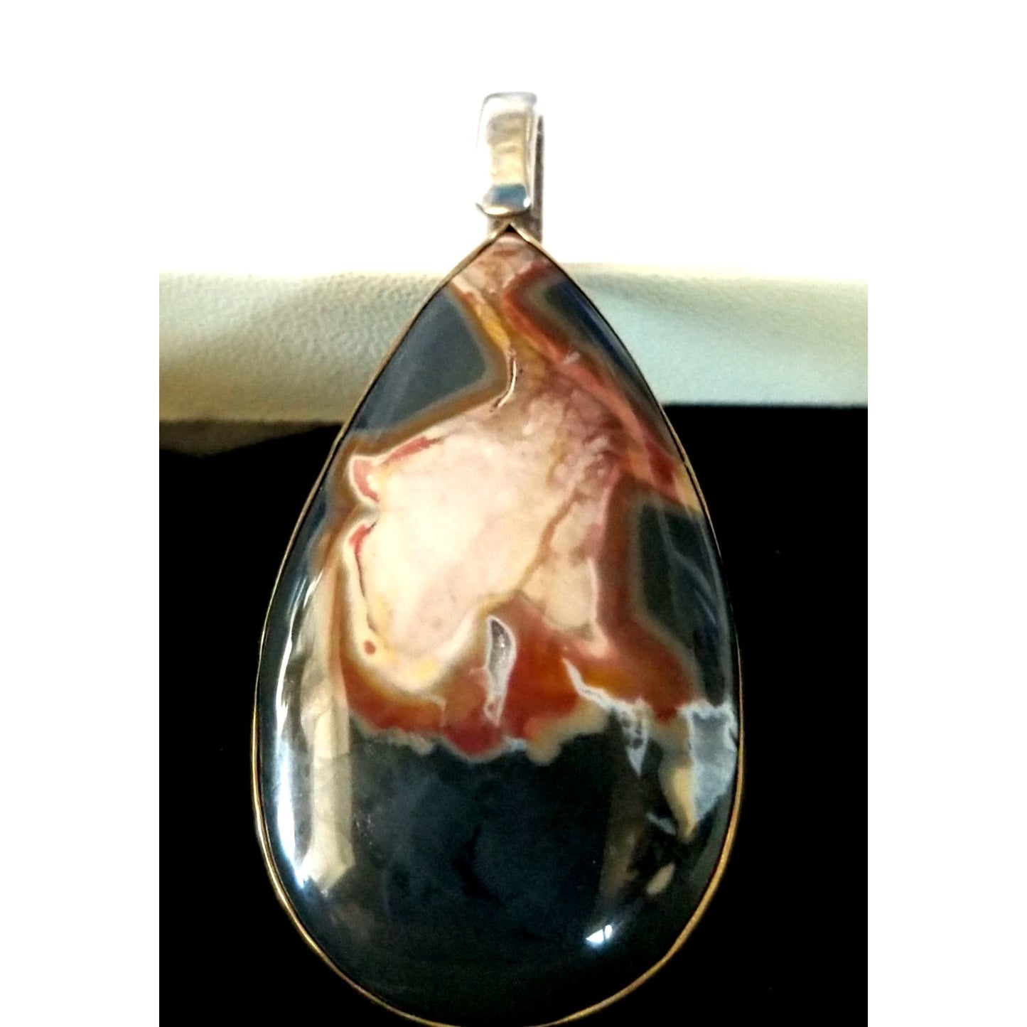 Pendant Agate Lace Silver 14.8 gr 7.4 ct  5 cm  x 2.5 cm  Stone 7 cm x 2 cm Bail 3 x 2 cm Jerry Fran Harr