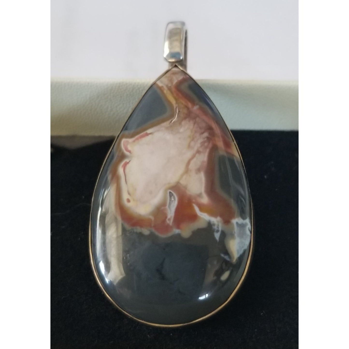 Pendant Agate Lace Silver 14.8 gr 7.4 ct  5 cm  x 2.5 cm  Stone 7 cm x 2 cm Bail 3 x 2 cm Jerry Fran Harr