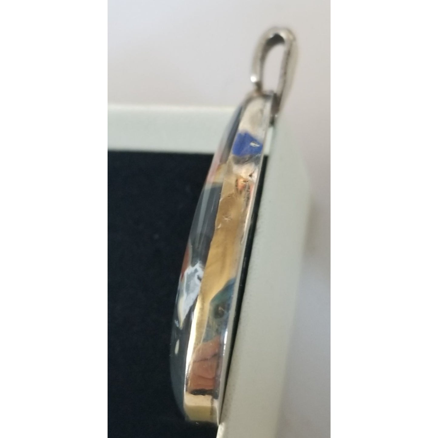 Pendant Agate Lace Silver 14.8 gr 7.4 ct  5 cm  x 2.5 cm  Stone 7 cm x 2 cm Bail 3 x 2 cm Jerry Fran Harr