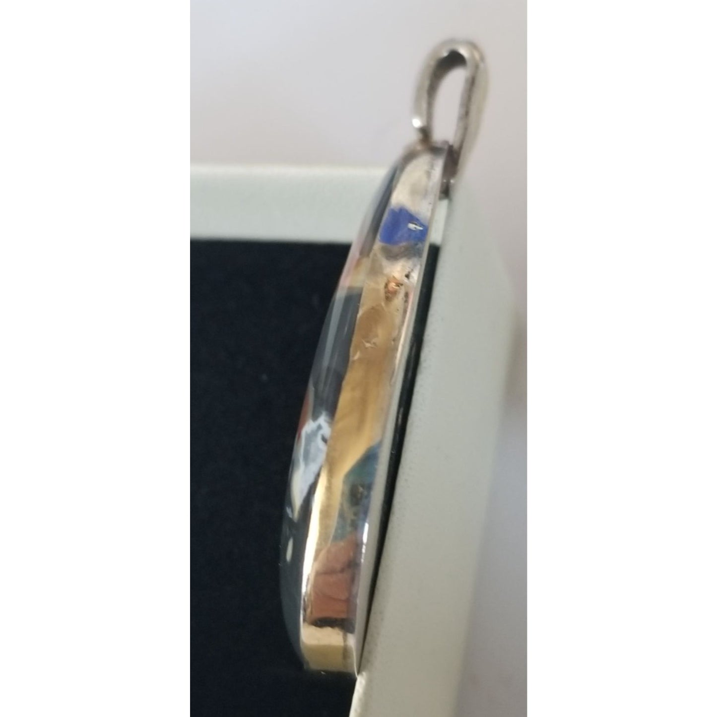 Pendant Agate Lace Silver 14.8 gr 7.4 ct  5 cm  x 2.5 cm  Stone 7 cm x 2 cm Bail 3 x 2 cm Jerry Fran Harr