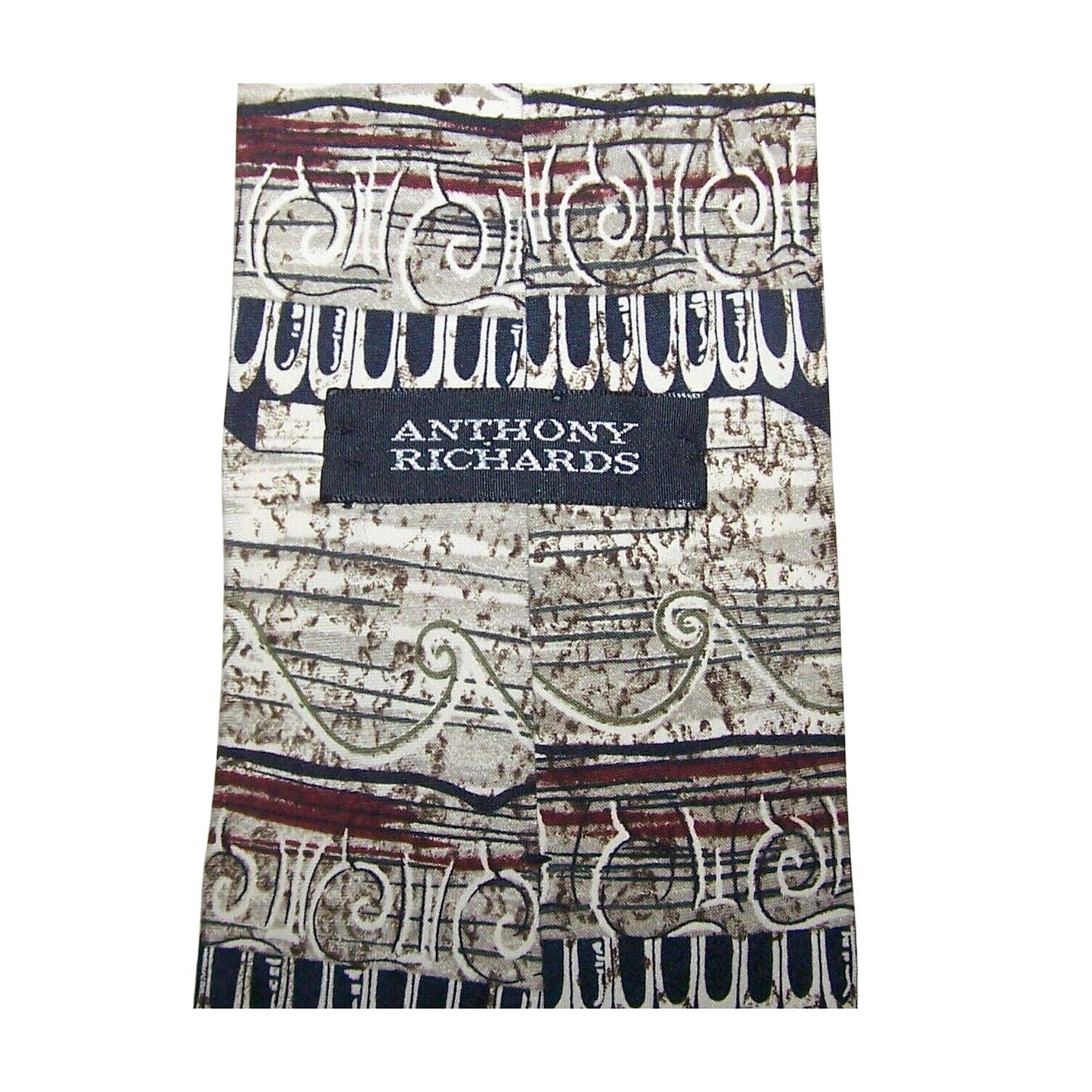 Tie Brown White Black Art Neck Tie Anthony Richards  Brand 57" Long  3 3/4" Wide