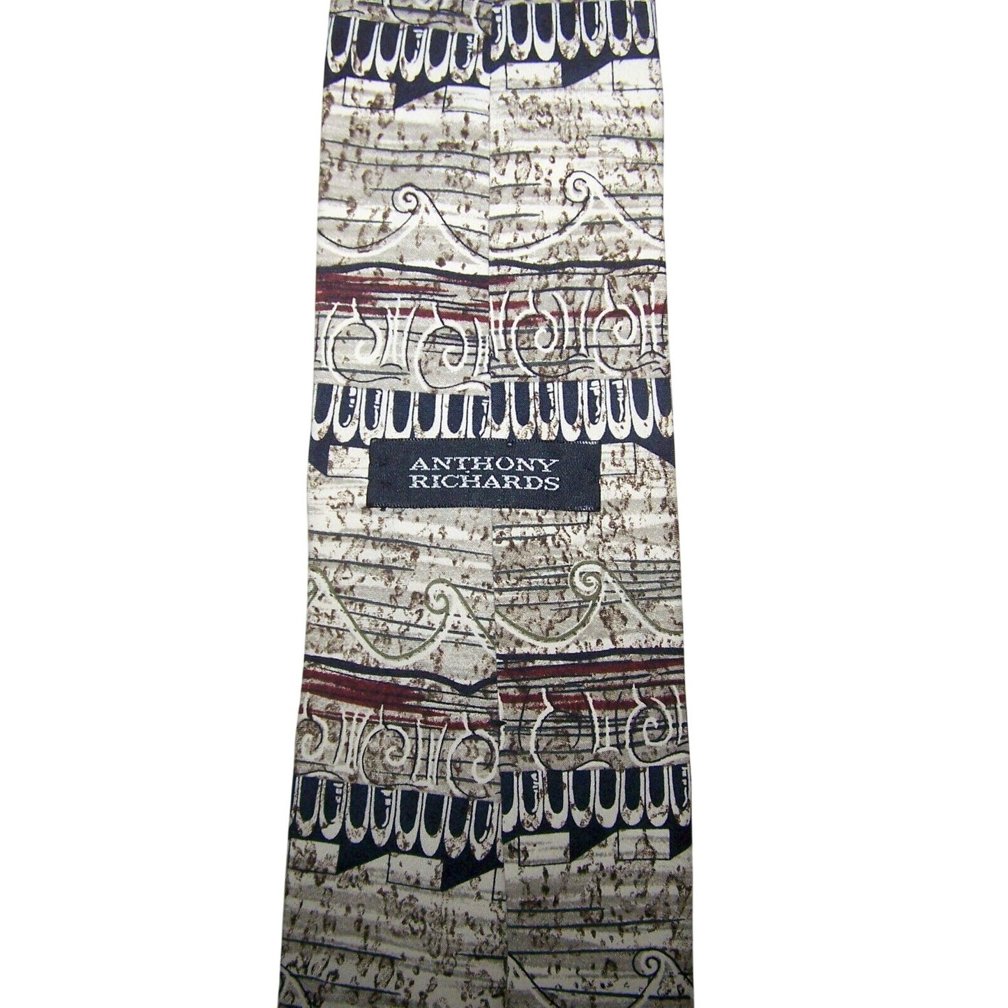 Tie Brown White Black Art Neck Tie Anthony Richards  Brand 57" Long  3 3/4" Wide