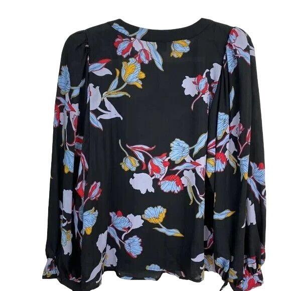 Blouse Who What Wear Black Heirloom Floral Button Front 100 % Polyester NWT Size XXL Chest  50 "  Length   30 " Sleeve   27 "