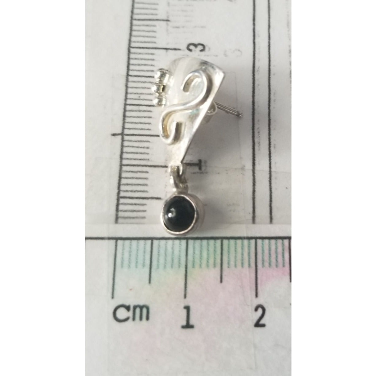 Earrings Silver Onyx   4.8 Gr  23 ct  2.5  cm  x 3 cm  Triangle Drop Black  Silver