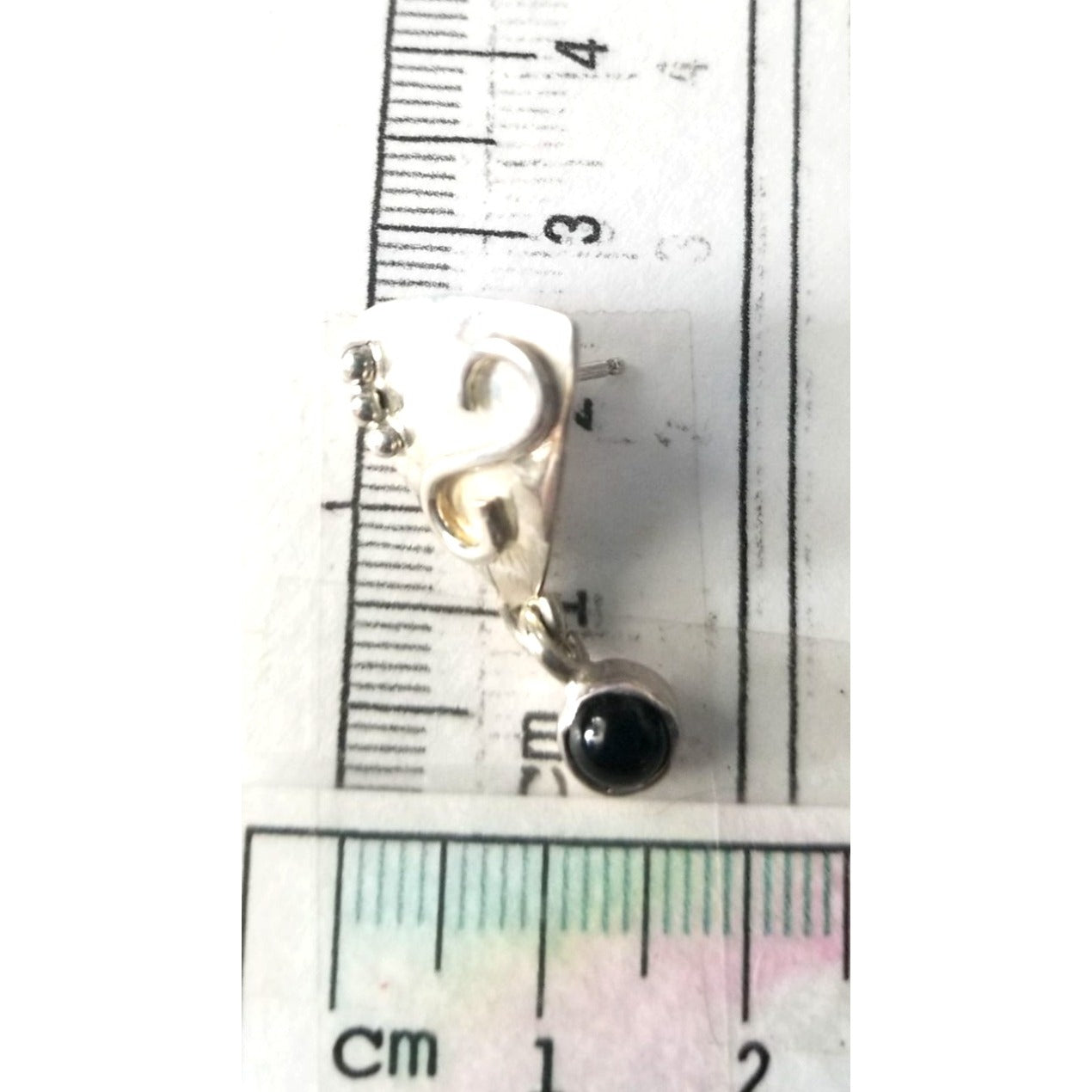 Earrings Silver Onyx   4.8 Gr  23 ct  2.5  cm  x 3 cm  Triangle Drop Black  Silver