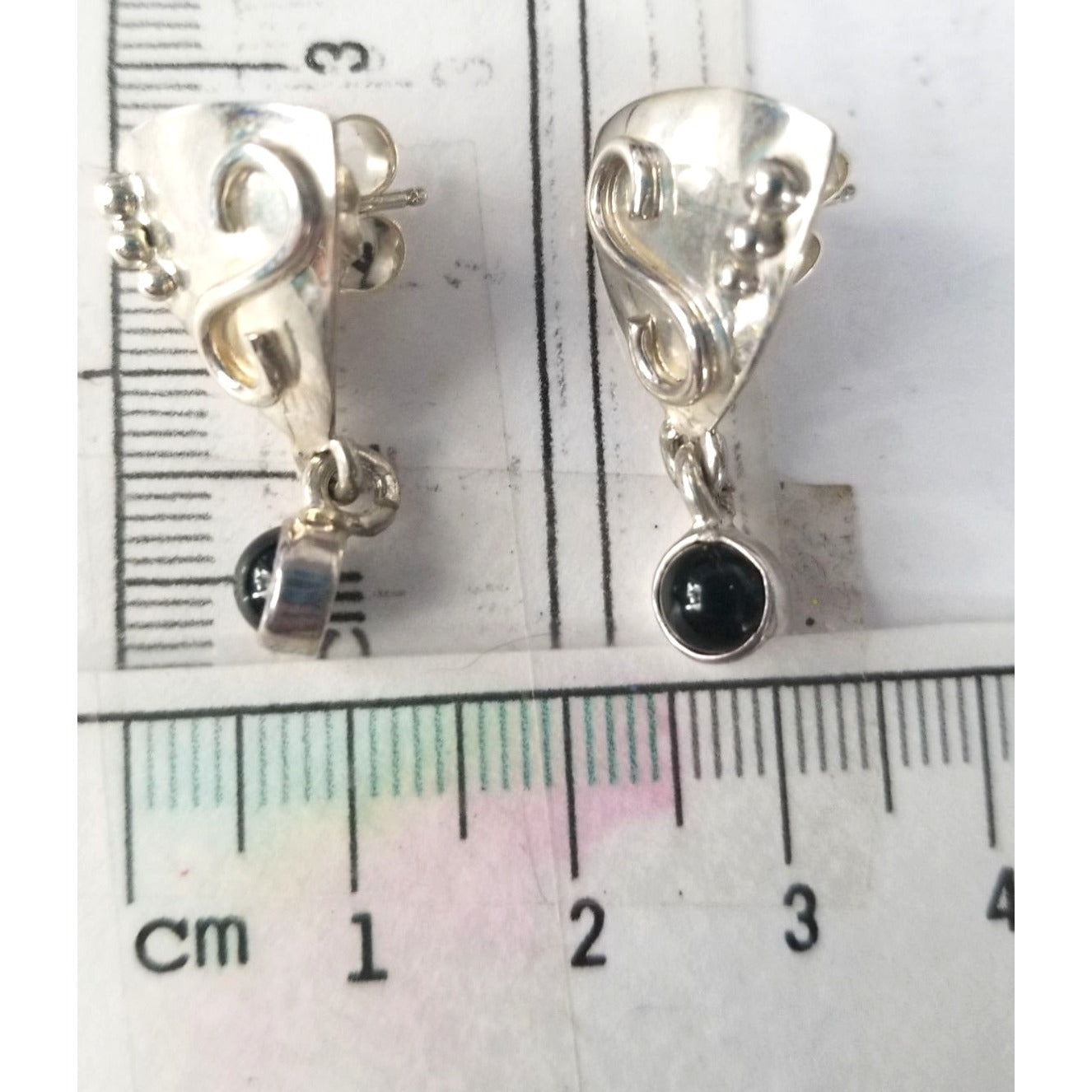 Earrings Silver Onyx   4.8 Gr  23 ct  2.5  cm  x 3 cm  Triangle Drop Black  Silver