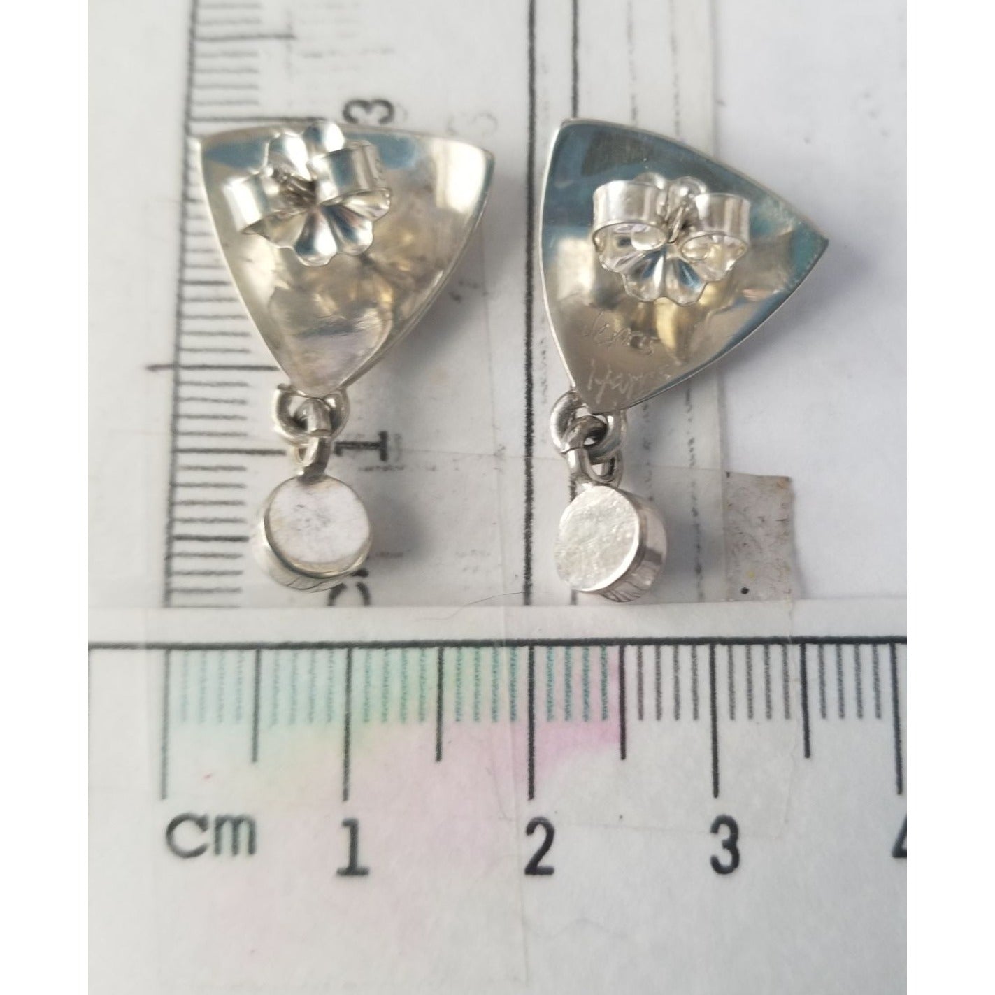 Earrings Silver Onyx   4.8 Gr  23 ct  2.5  cm  x 3 cm  Triangle Drop Black  Silver
