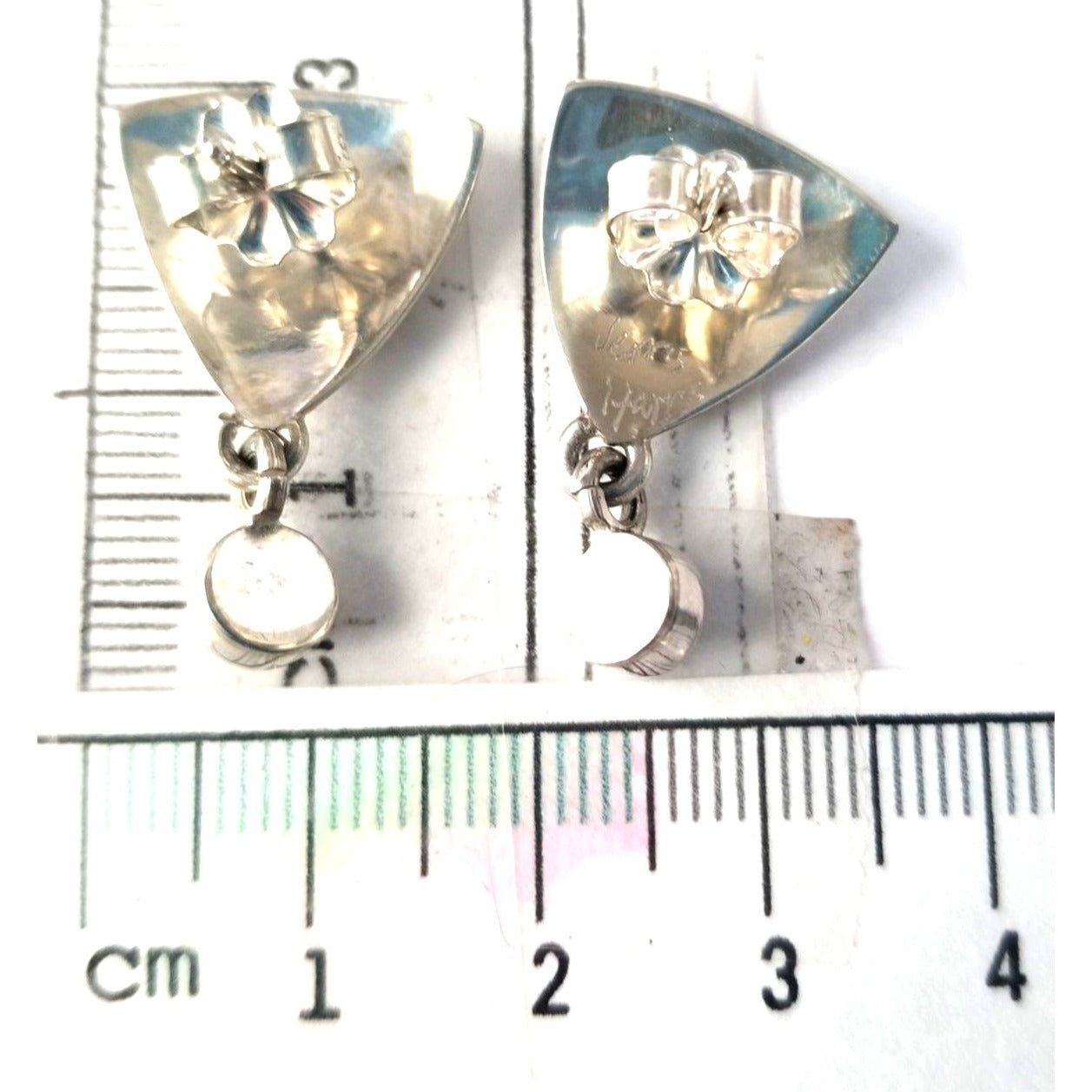 Earrings Silver Onyx   4.8 Gr  23 ct  2.5  cm  x 3 cm  Triangle Drop Black  Silver