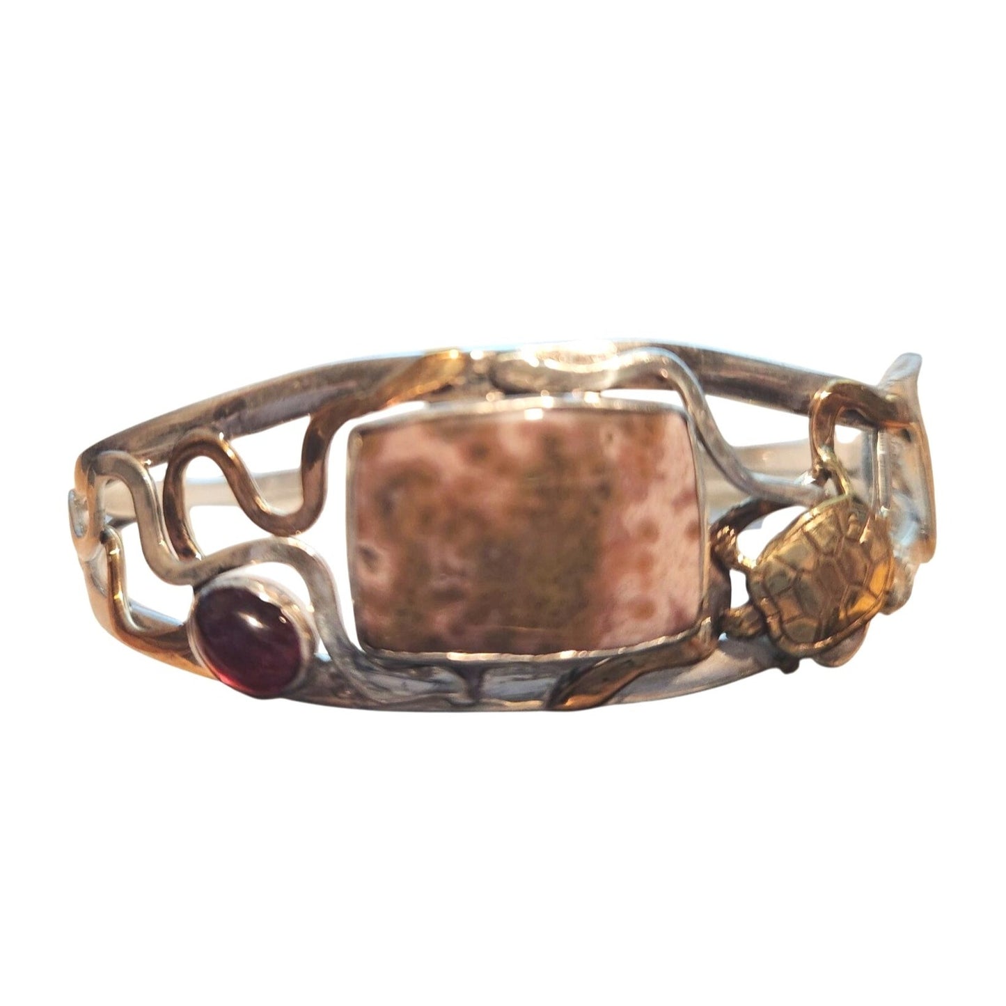 Bracelet Ocean Jasper Garnet Sterling 925  Silver 14K Gold Accents Turtle