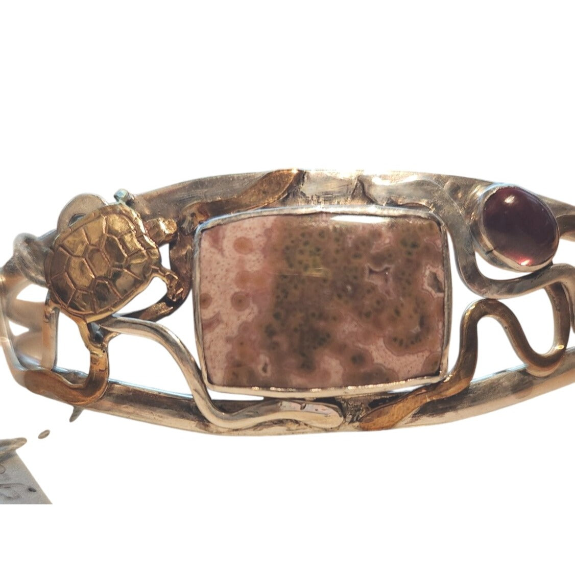 Bracelet Ocean Jasper Garnet Sterling 925  Silver 14K Gold Accents Turtle