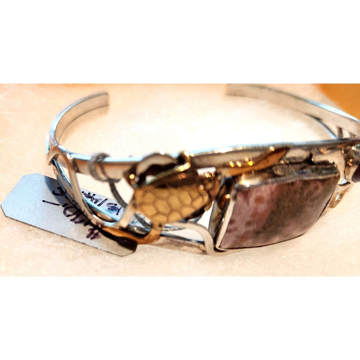 Bracelet Ocean Jasper Garnet Sterling 925  Silver 14K Gold Accents Turtle