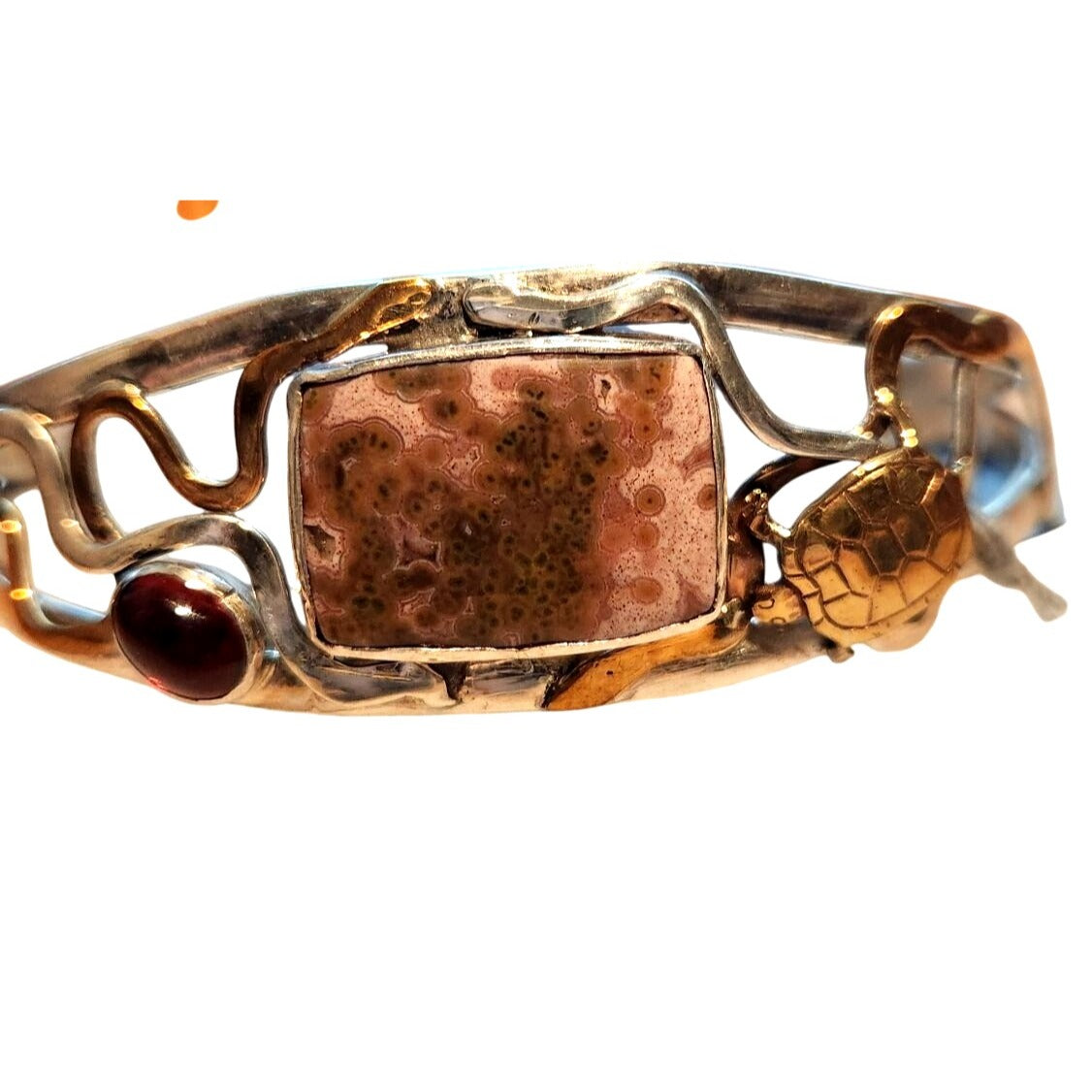 Bracelet Ocean Jasper Garnet Sterling 925  Silver 14K Gold Accents Turtle