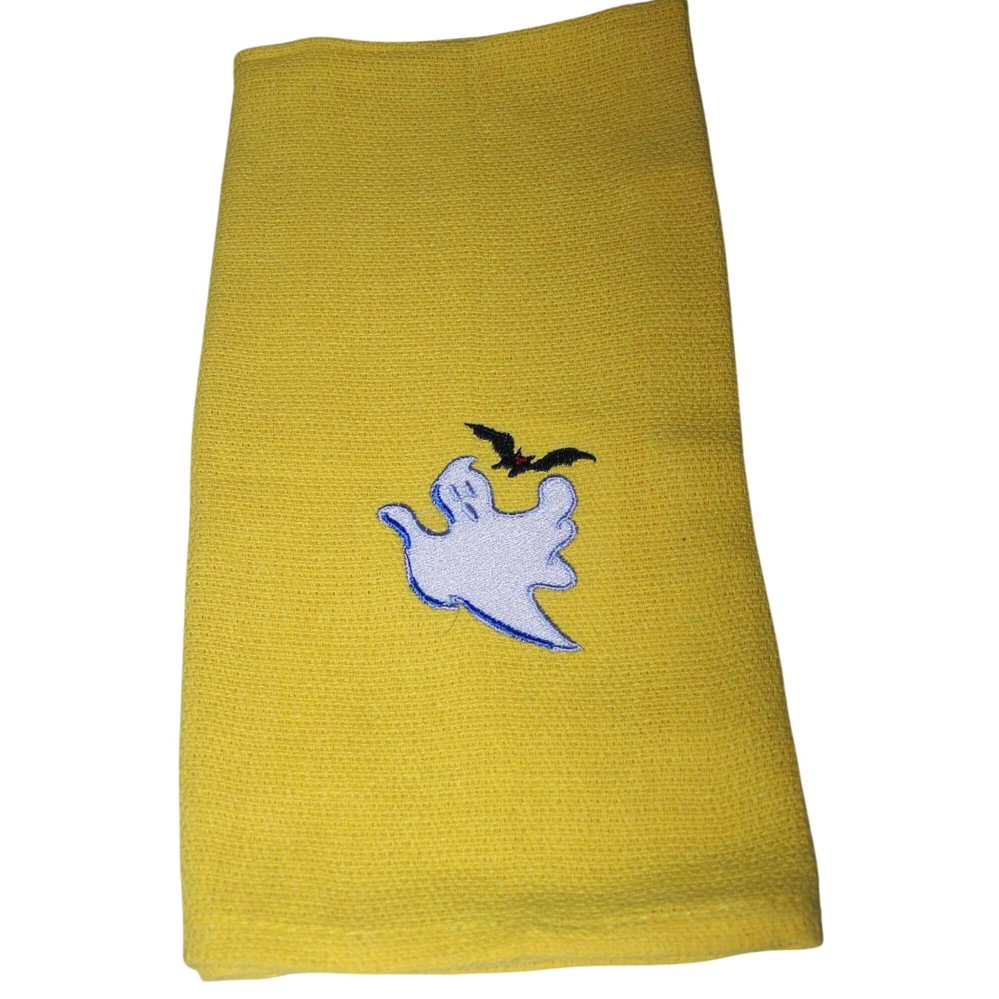 Kitchen Towels  Embroidered set of 3  Ghost 1 Yellow 1 Green  1 Orange 16" x 21"