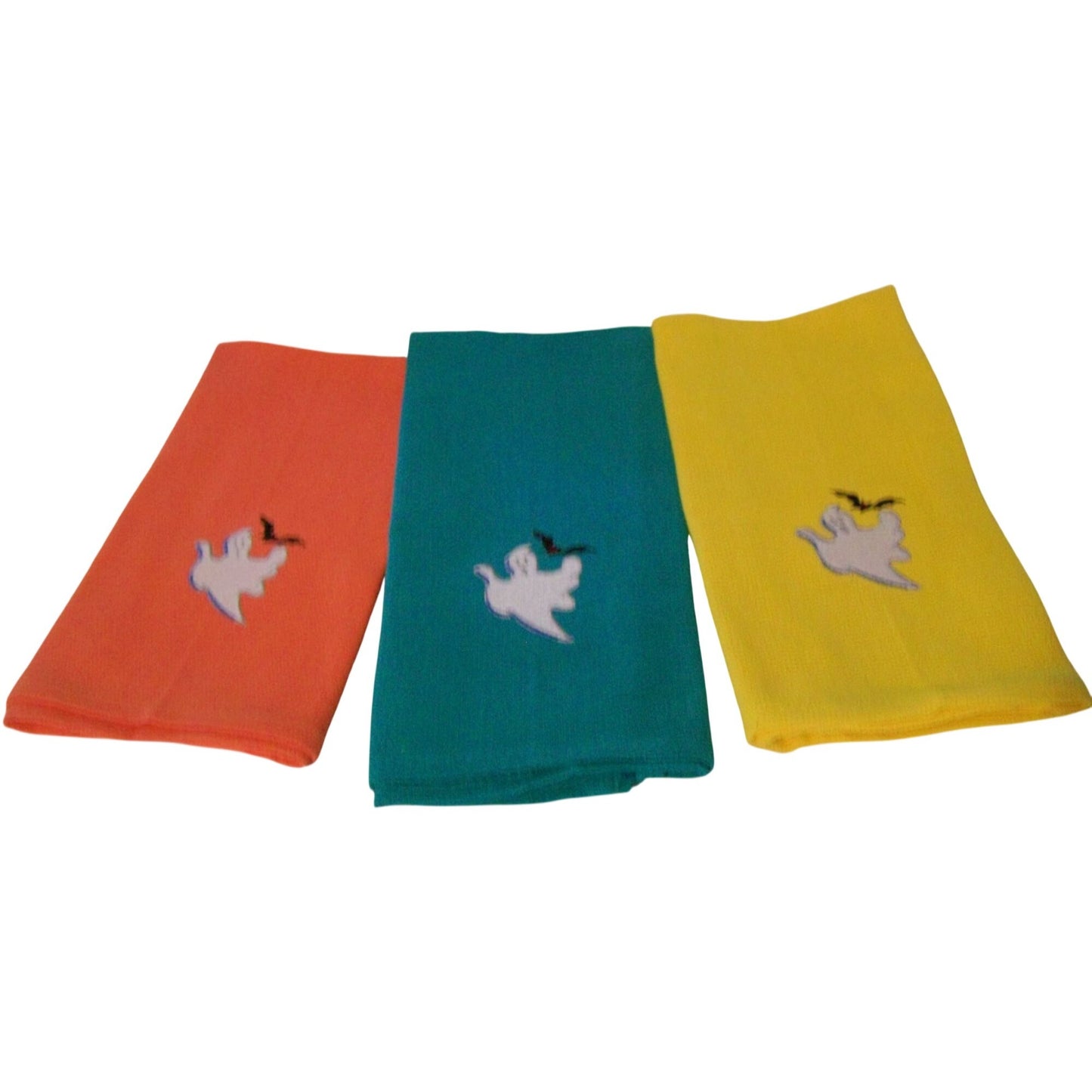 Kitchen Towels  Embroidered set of 3  Ghost 1 Yellow 1 Green  1 Orange 16" x 21"