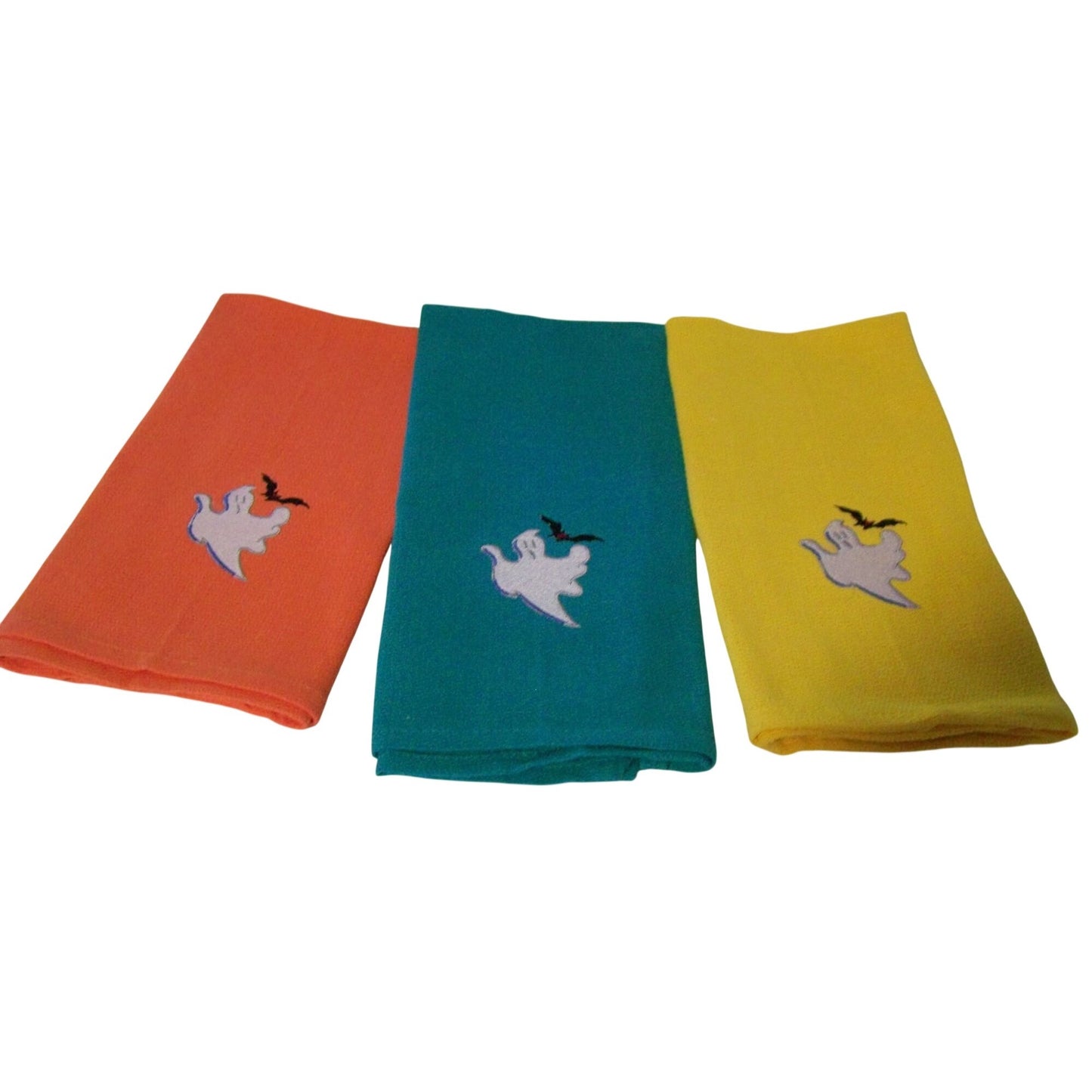 Kitchen Towels  Embroidered set of 3  Ghost 1 Yellow 1 Green  1 Orange 16" x 21"