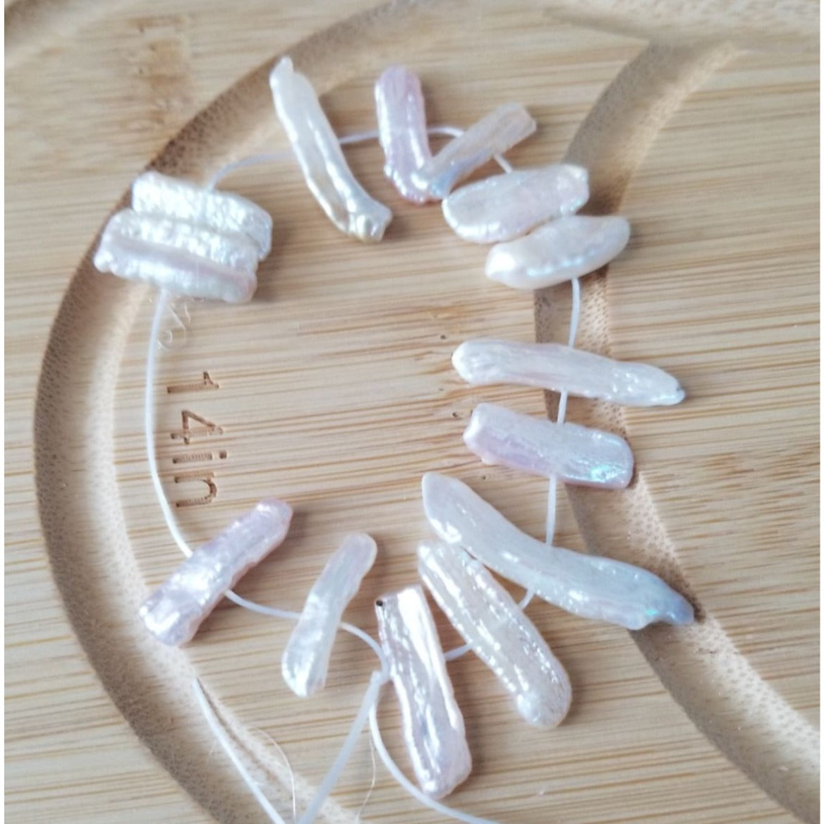 Loose Pearl White Biwa Stick Pearl Bag  2E  Braque  3 1/2 "  15 Pcs  50 ct  10 gr  1 cm  x 0.5 cm