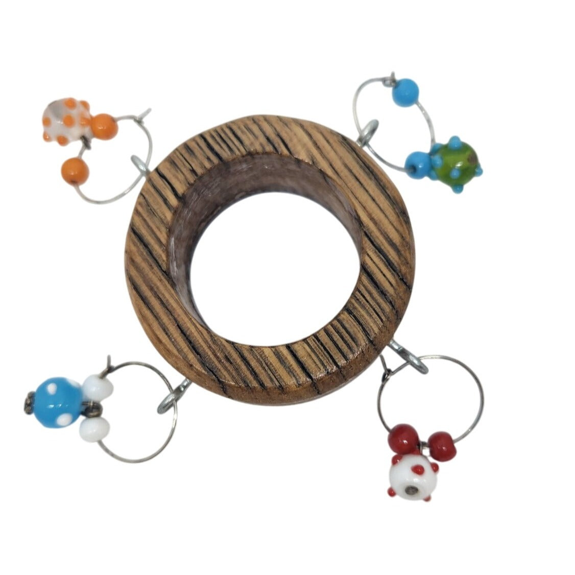 Wine Glass Charms Hand blown Glass Beads Handcrafted Wooden With Beaded Accents