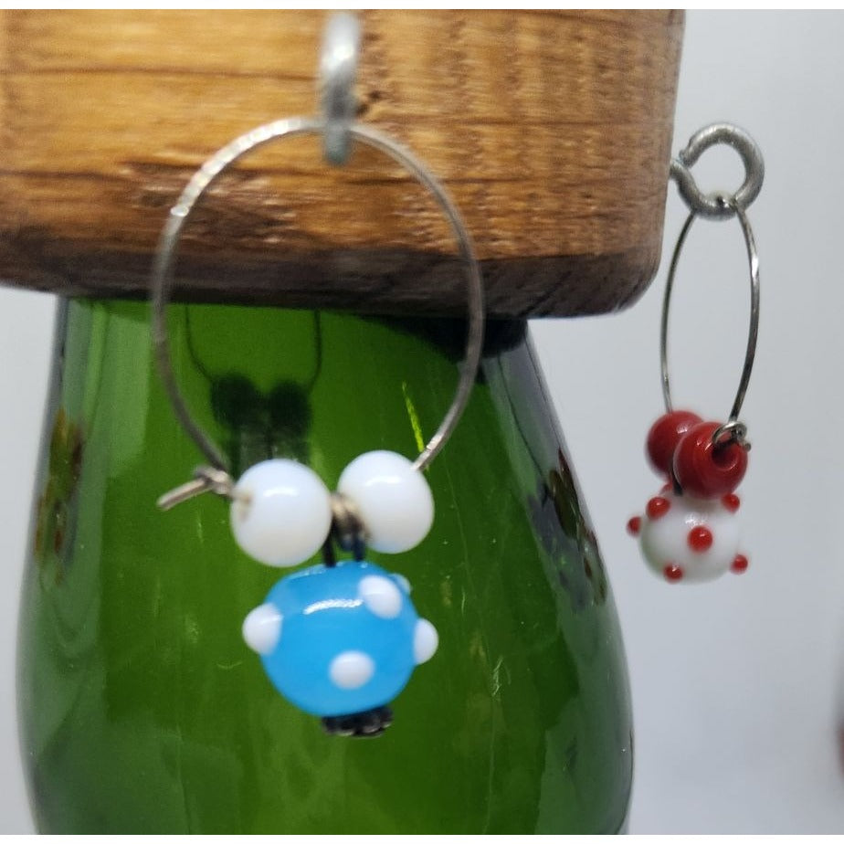 Wine Glass Charms Hand blown Glass Beads Handcrafted Wooden With Beaded Accents
