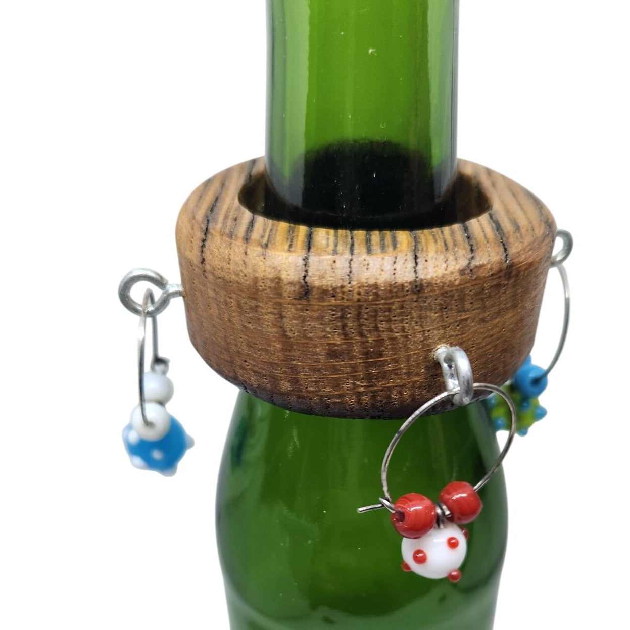Wine Glass Charms Hand blown Glass Beads Handcrafted Wooden With Beaded Accents