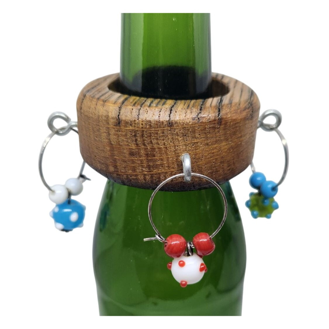 Wine Glass Charms Hand blown Glass Beads Handcrafted Wooden With Beaded Accents