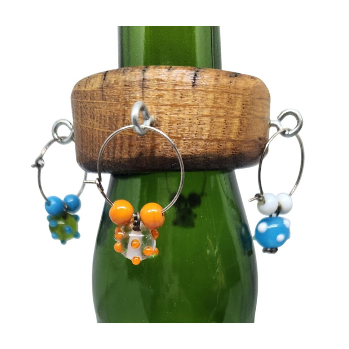Wine Glass Charms Hand blown Glass Beads Handcrafted Wooden With Beaded Accents