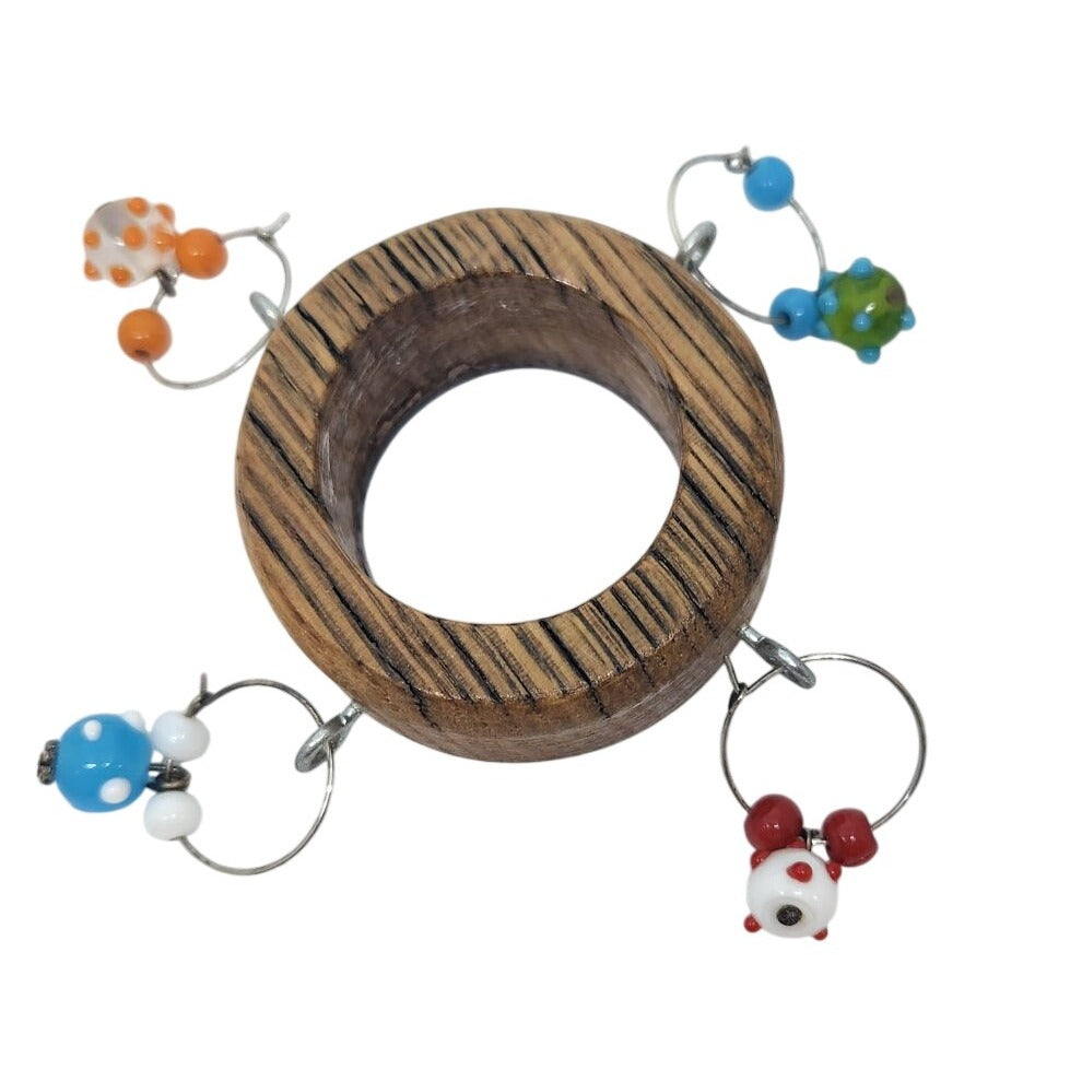Wine Glass Charms Hand blown Glass Beads Handcrafted Wooden With Beaded Accents